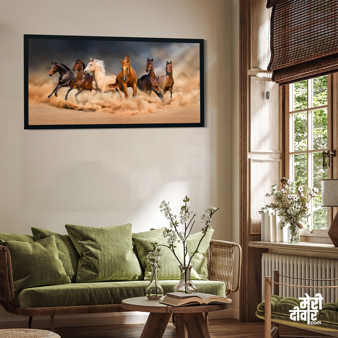 Galloping Horses Wall Painting 4 : 3 Horizontal Premium Wall Art Canvas by MeriDeewar
