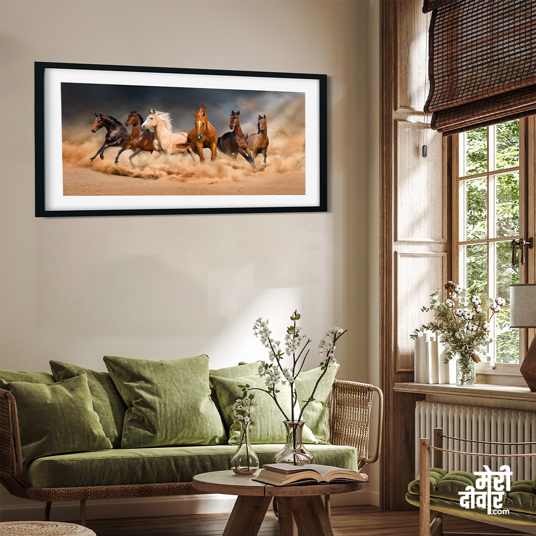 Galloping Horses Wall Painting 4 : 3 Horizontal Premium Wall Art Canvas by MeriDeewar