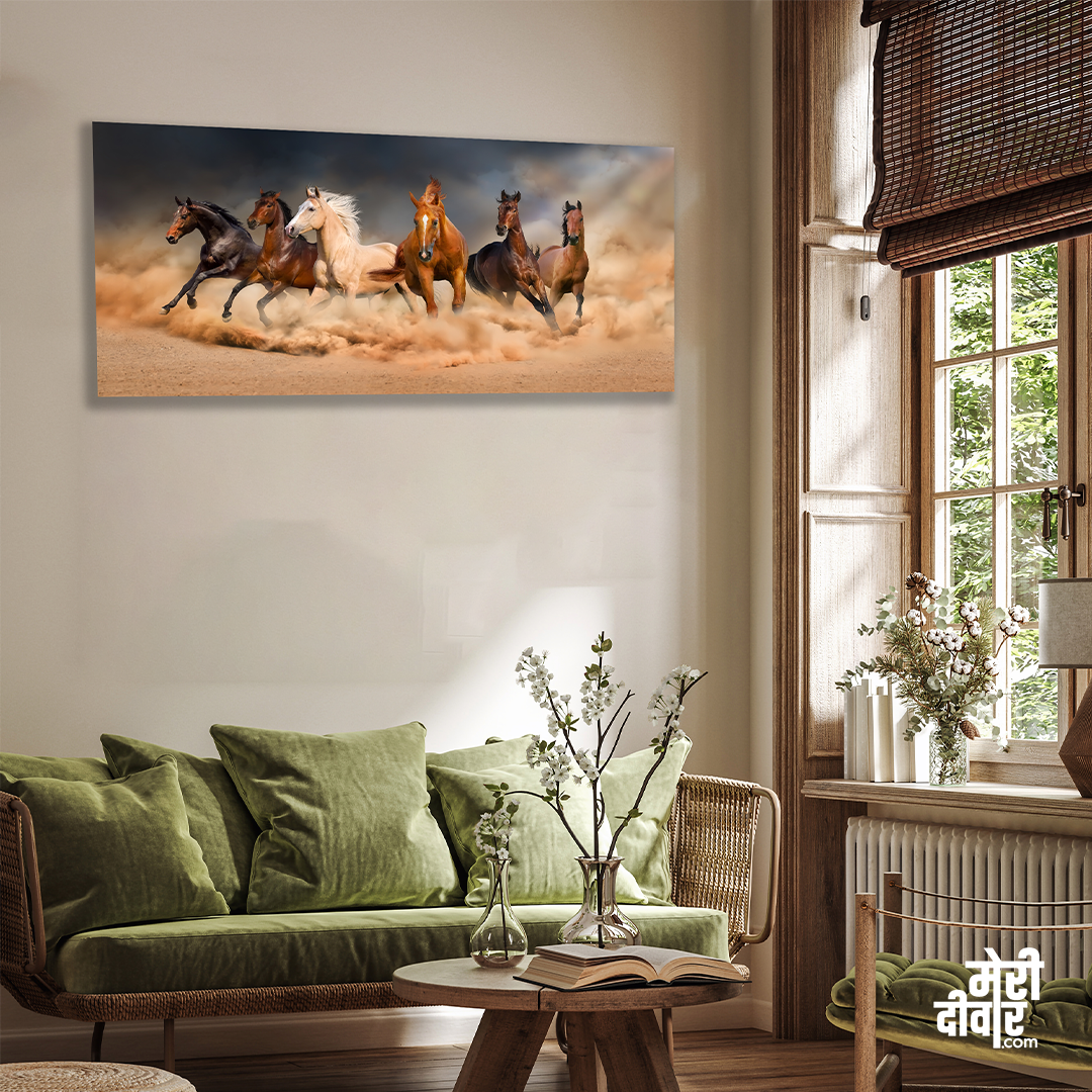 Galloping Horses Wall Painting 4 : 3 Horizontal Premium Wall Art Canvas by MeriDeewar