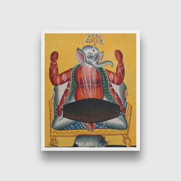 Ganesh-playing-the-dhola-(double-drum) Painting - Meri Deewar 4 :5 Vertical Premium Wall Art Canvas by MeriDeewar