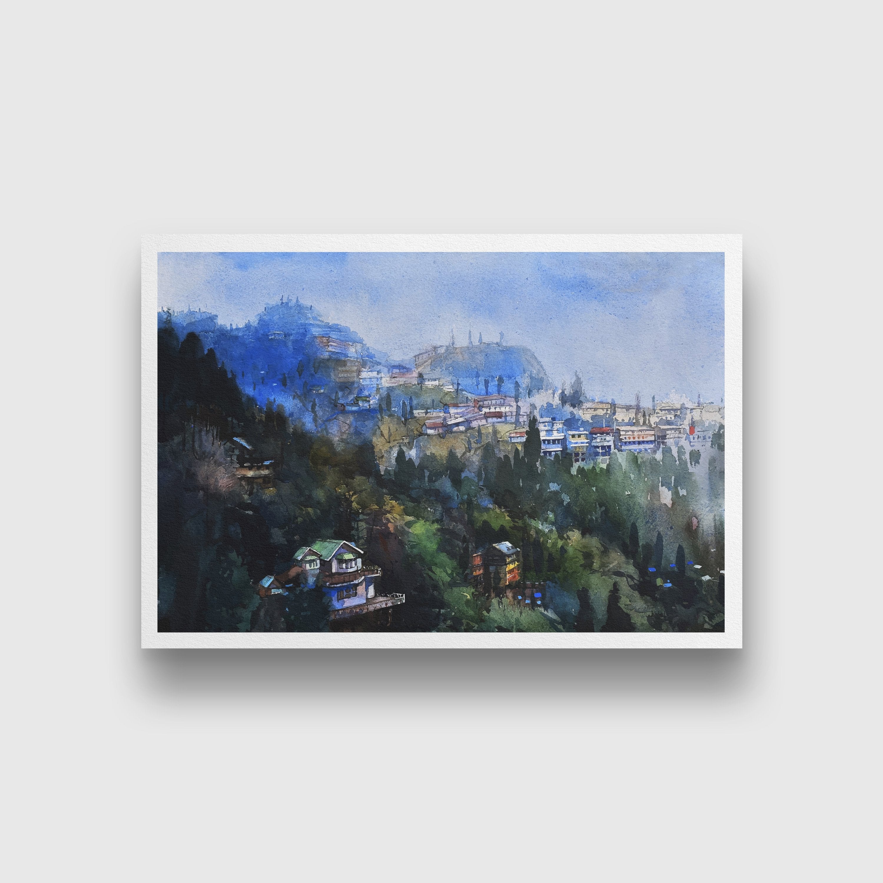 Gangtok Cityscape Painting - Meri Deewar 2 : 3 Vertical Premium Wall Art Canvas by MeriDeewar