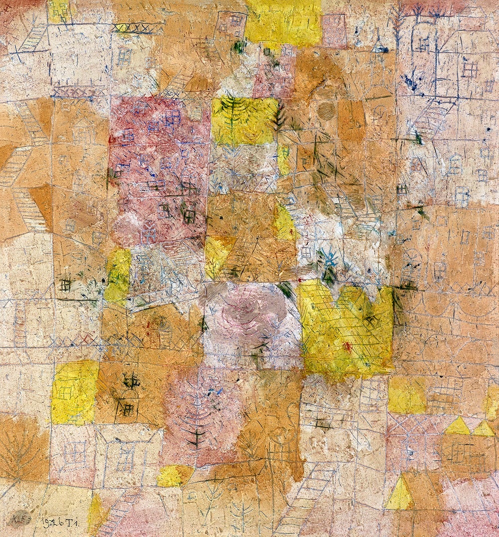 Garden city idyll painting - Meri Deewar 1 : 1 Square Premium Wall Art Canvas by MeriDeewar