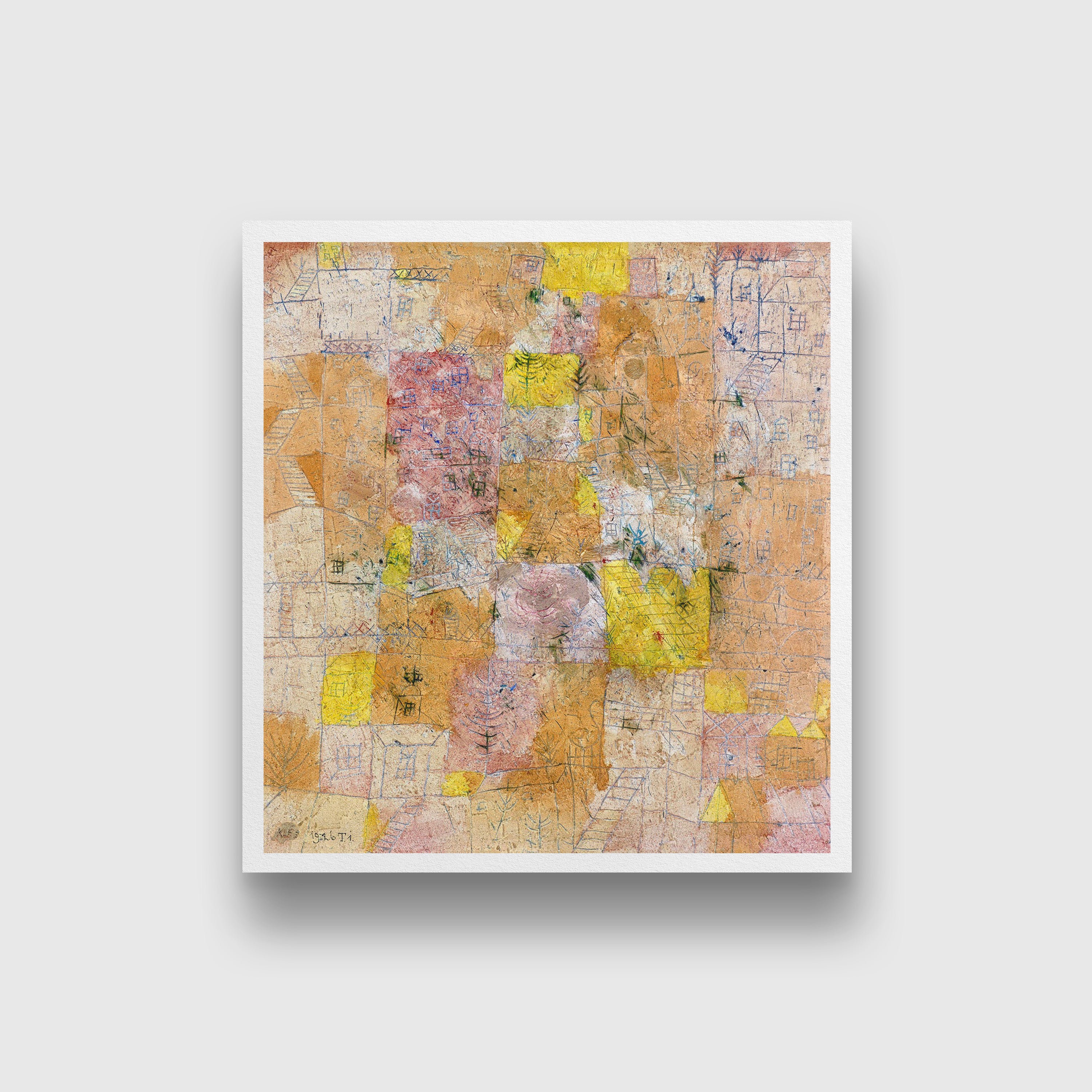 Garden city idyll painting - Meri Deewar 1 : 1 Square Premium Wall Art Canvas by MeriDeewar