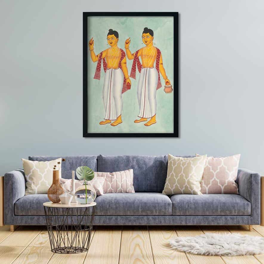 Gaur and Nitai Kalighat Art Painting 3 : 4 Vertical Premium Wall Art Canvas by MeriDeewar