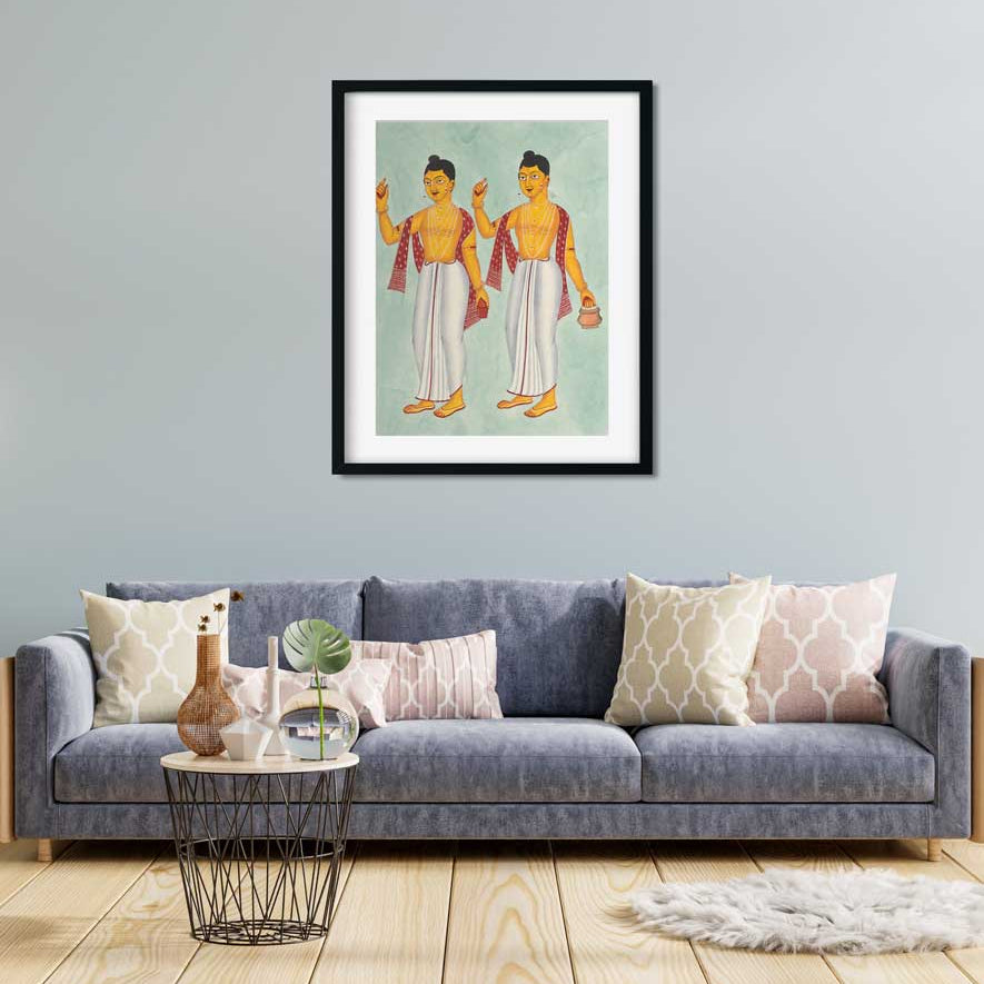 Gaur and Nitai Kalighat Art Painting 3 : 4 Vertical Premium Wall Art Canvas by MeriDeewar