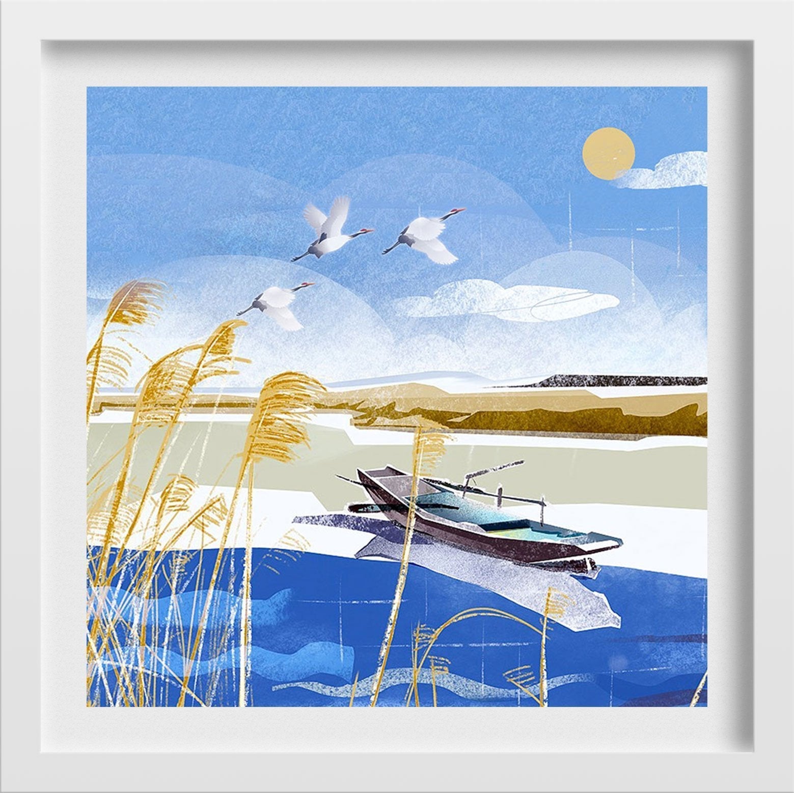 Geese by the beach wall art Painting - Meri Deewar 1 : 1 Square Premium Wall Art Canvas by MeriDeewar