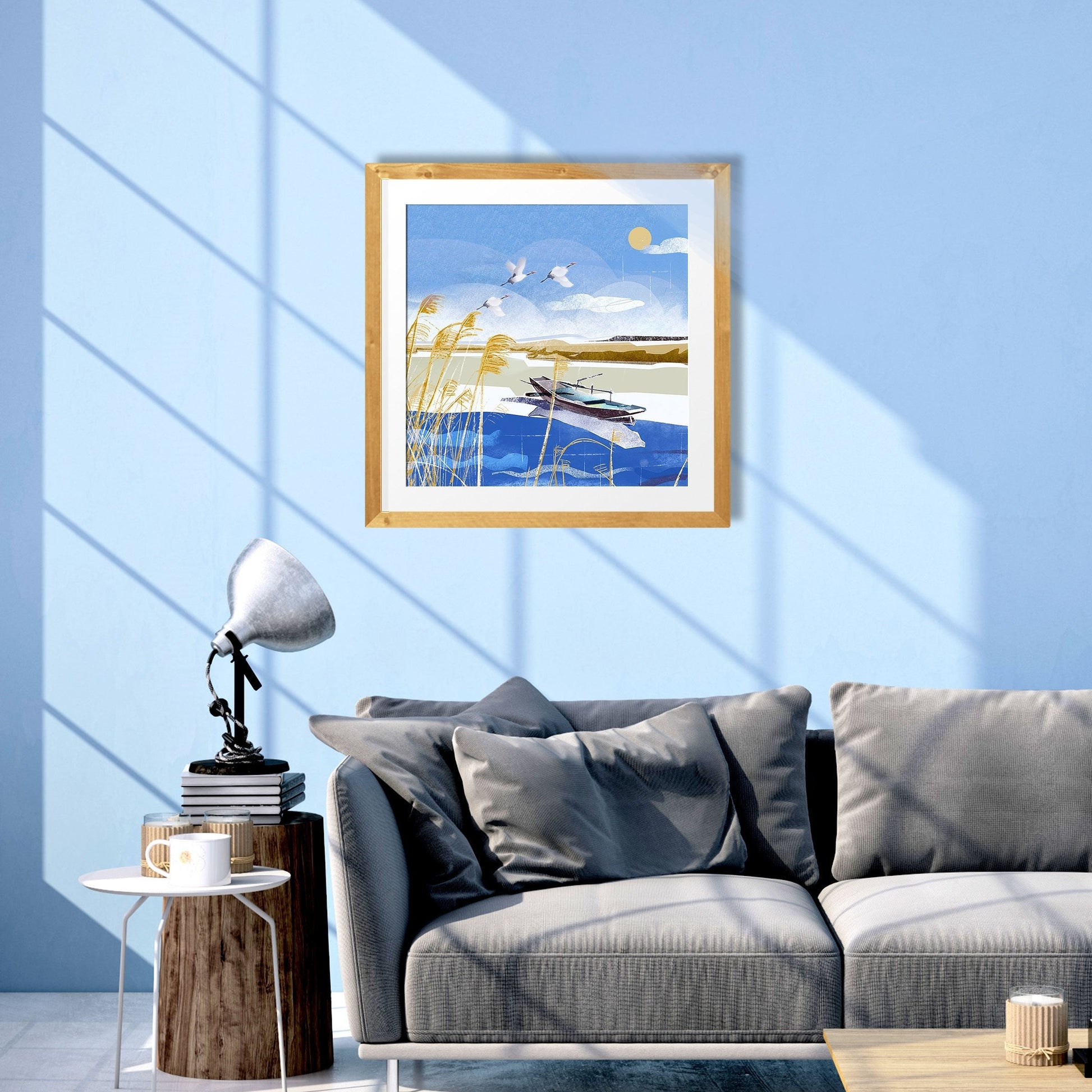 Geese by the beach wall art Painting - Meri Deewar 1 : 1 Square Premium Wall Art Canvas by MeriDeewar