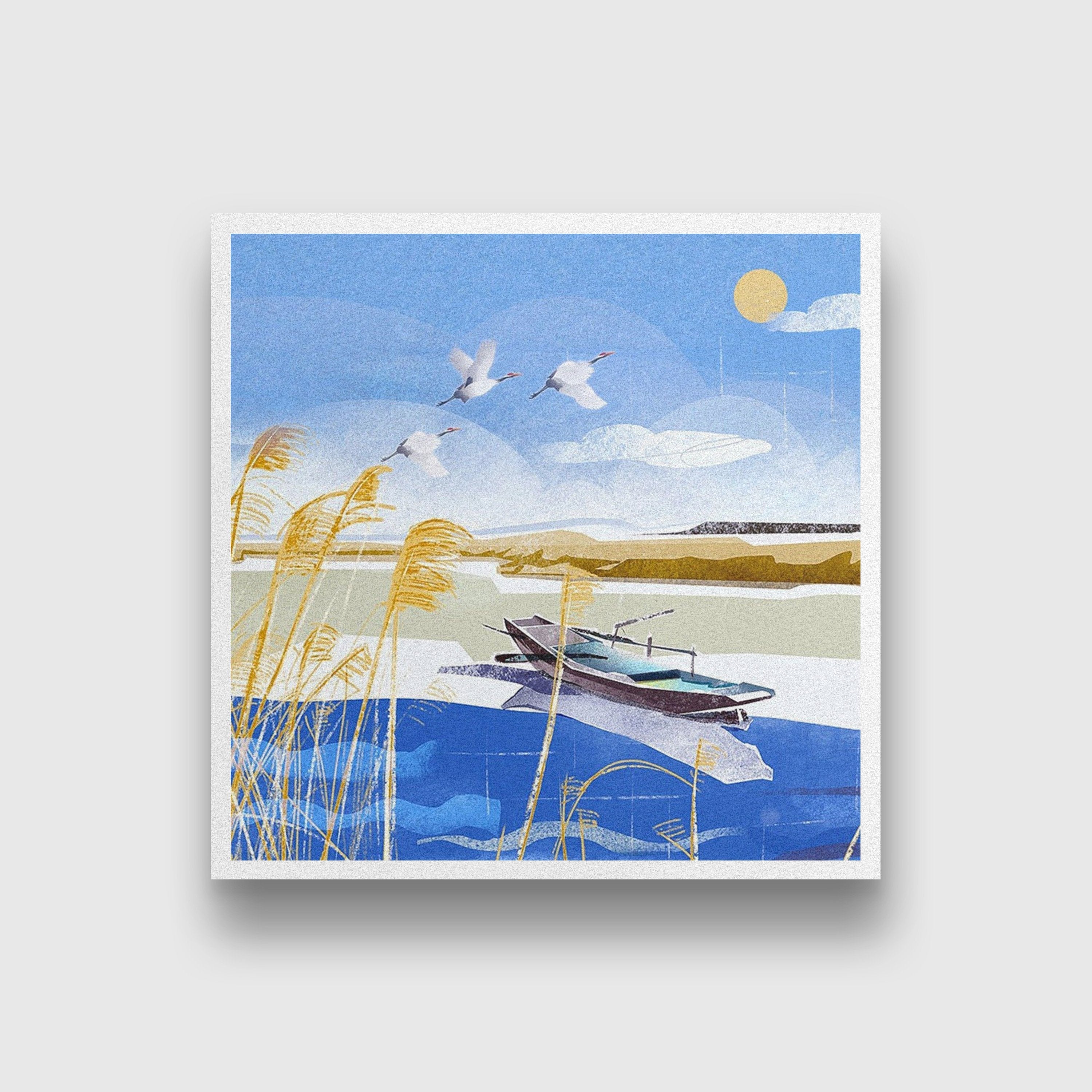 Geese by the beach wall art Painting - Meri Deewar 1 : 1 Square Premium Wall Art Canvas by MeriDeewar