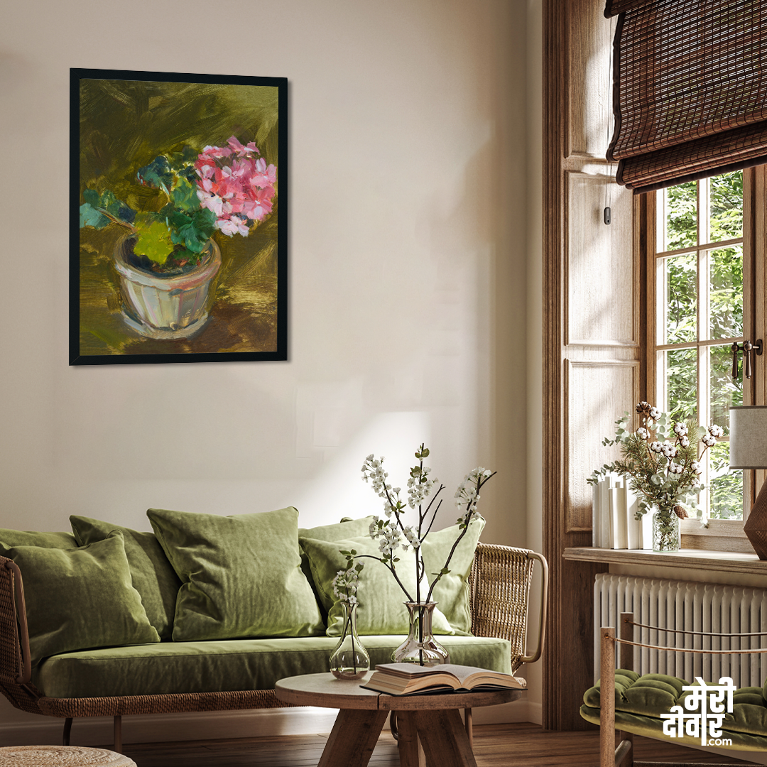 Geranium Oil Painting 3 : 4 Vertical Premium Wall Art Canvas by MeriDeewar