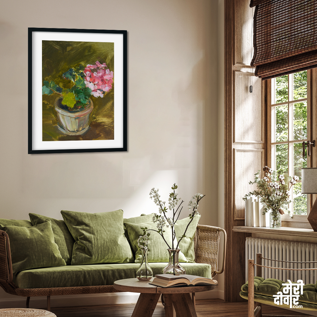 Geranium Oil Painting 3 : 4 Vertical Premium Wall Art Canvas by MeriDeewar
