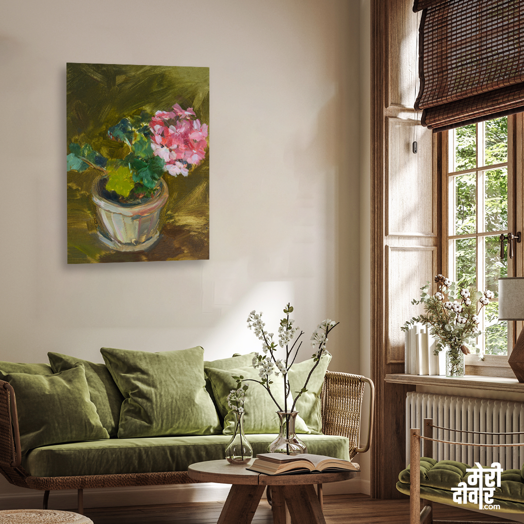 Geranium Oil Painting 3 : 4 Vertical Premium Wall Art Canvas by MeriDeewar