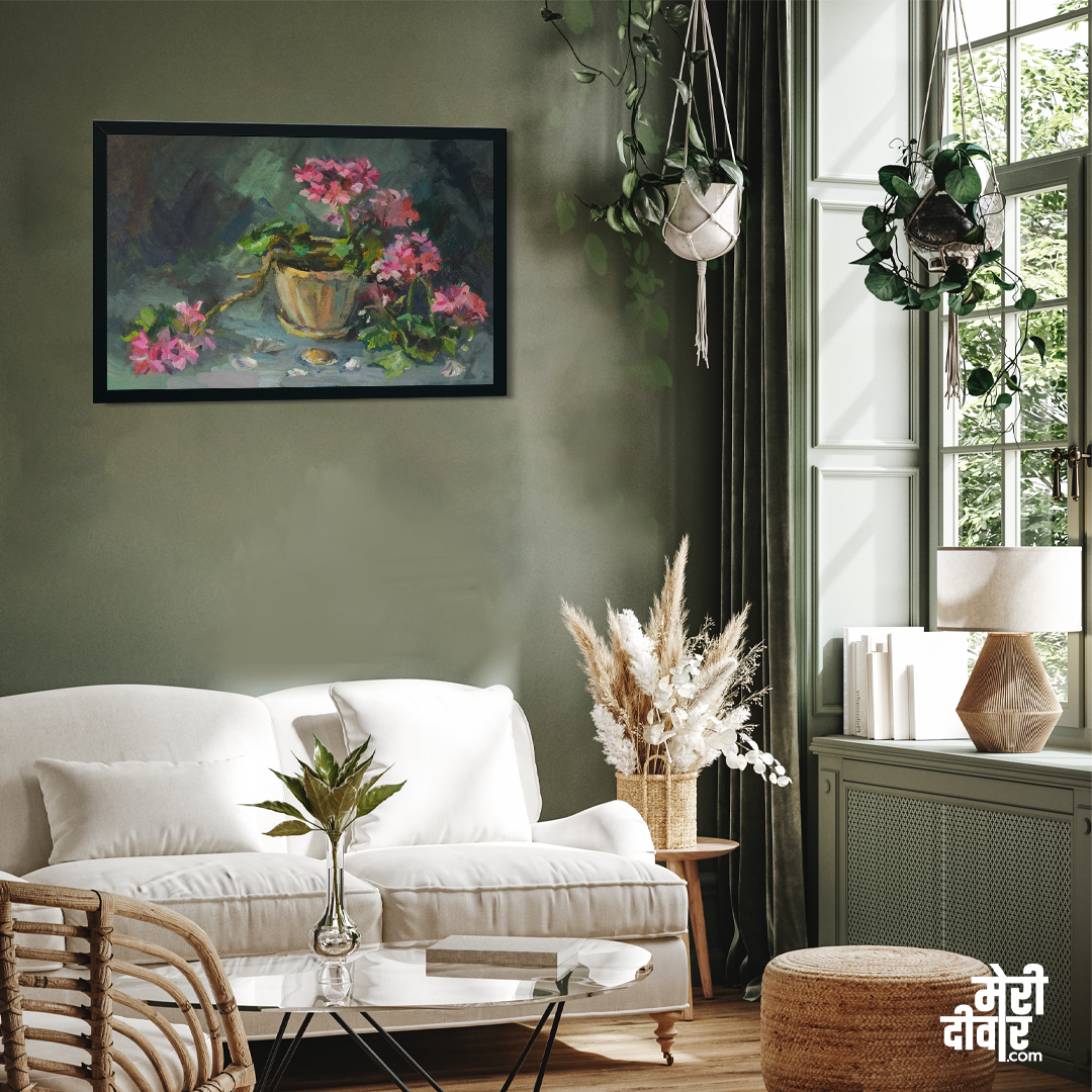 Geranium Pink Delicate Indoor Flowers Painting 3 : 2 Horizontal Premium Wall Art Canvas by MeriDeewar