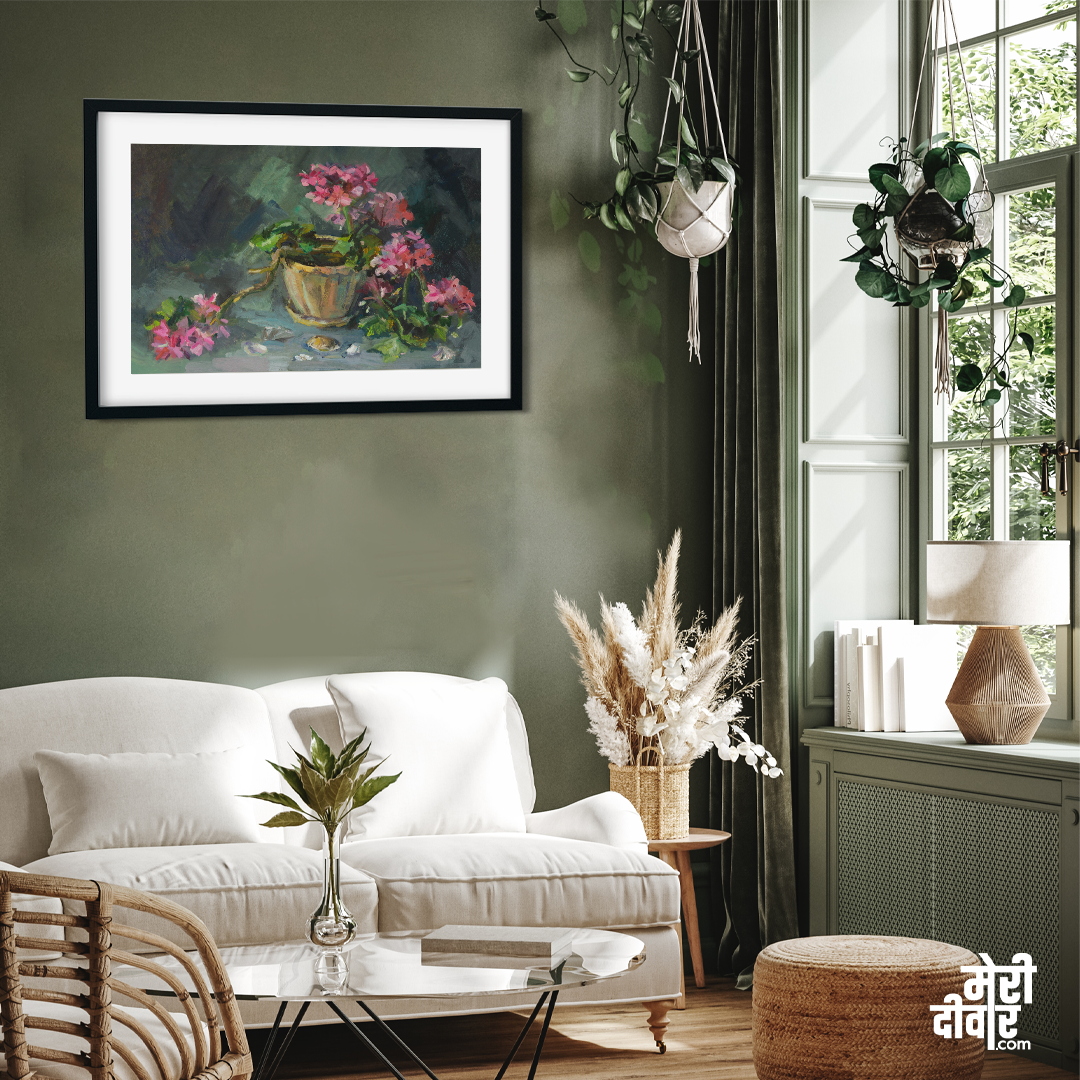 Geranium Pink Delicate Indoor Flowers Painting 3 : 2 Horizontal Premium Wall Art Canvas by MeriDeewar