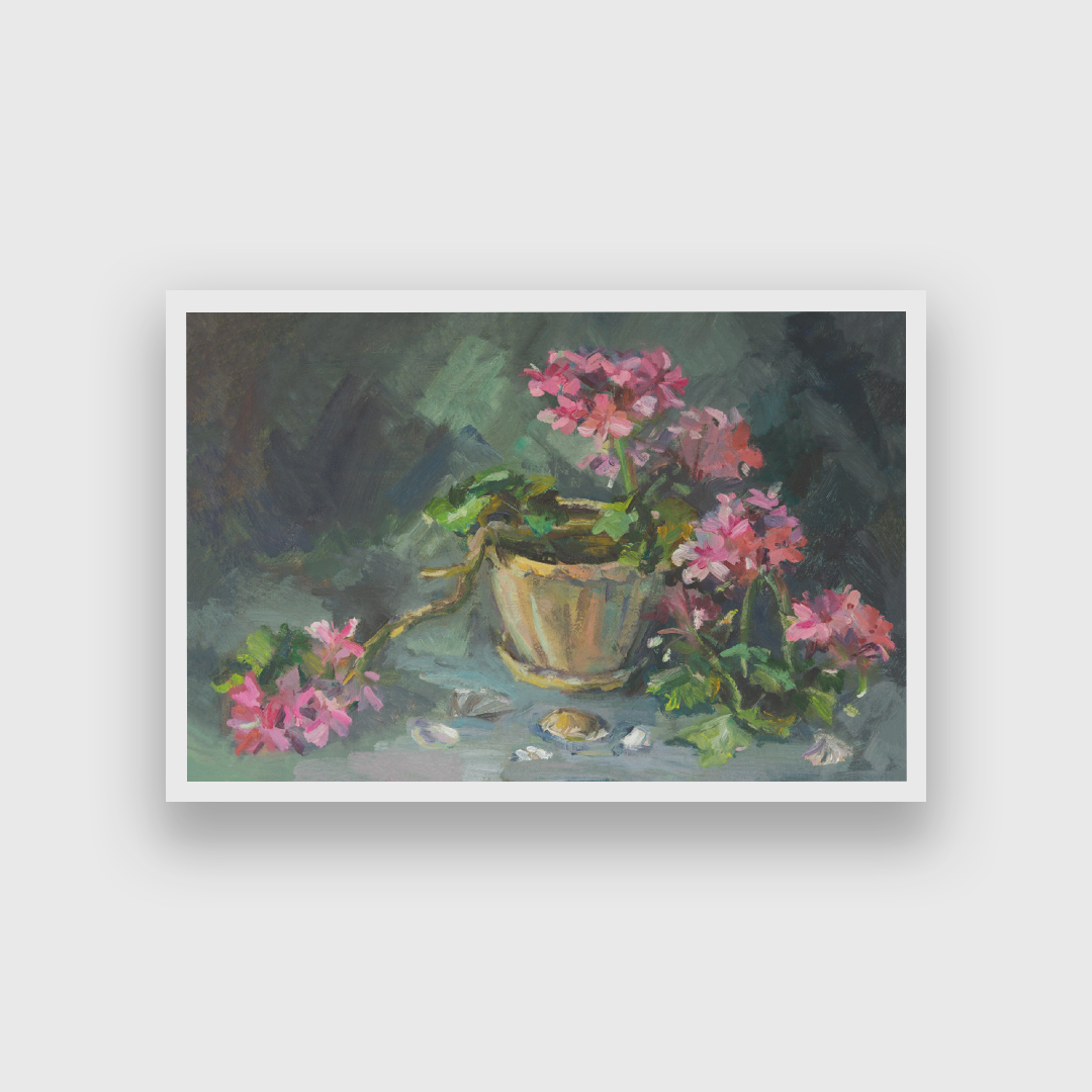 Geranium Pink Delicate Indoor Flowers Painting 3 : 2 Horizontal Premium Wall Art Canvas by MeriDeewar