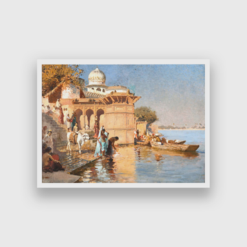 Ghats of Mathura Painting 4 : 3 Horizontal Premium Wall Art Canvas by MeriDeewar