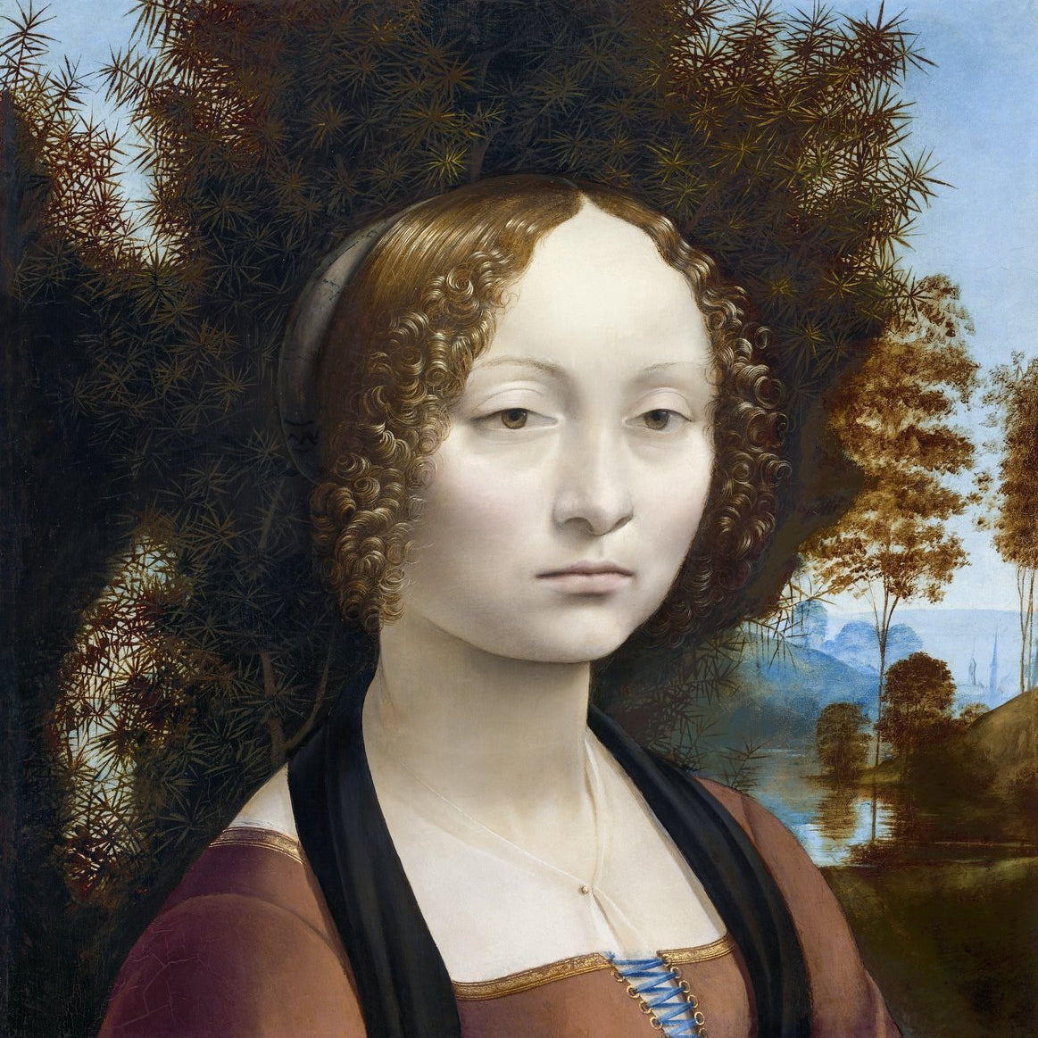Ginevra de' Benci Painting - Meri Deewar 1 : 1 Square Premium Wall Art Canvas by MeriDeewar