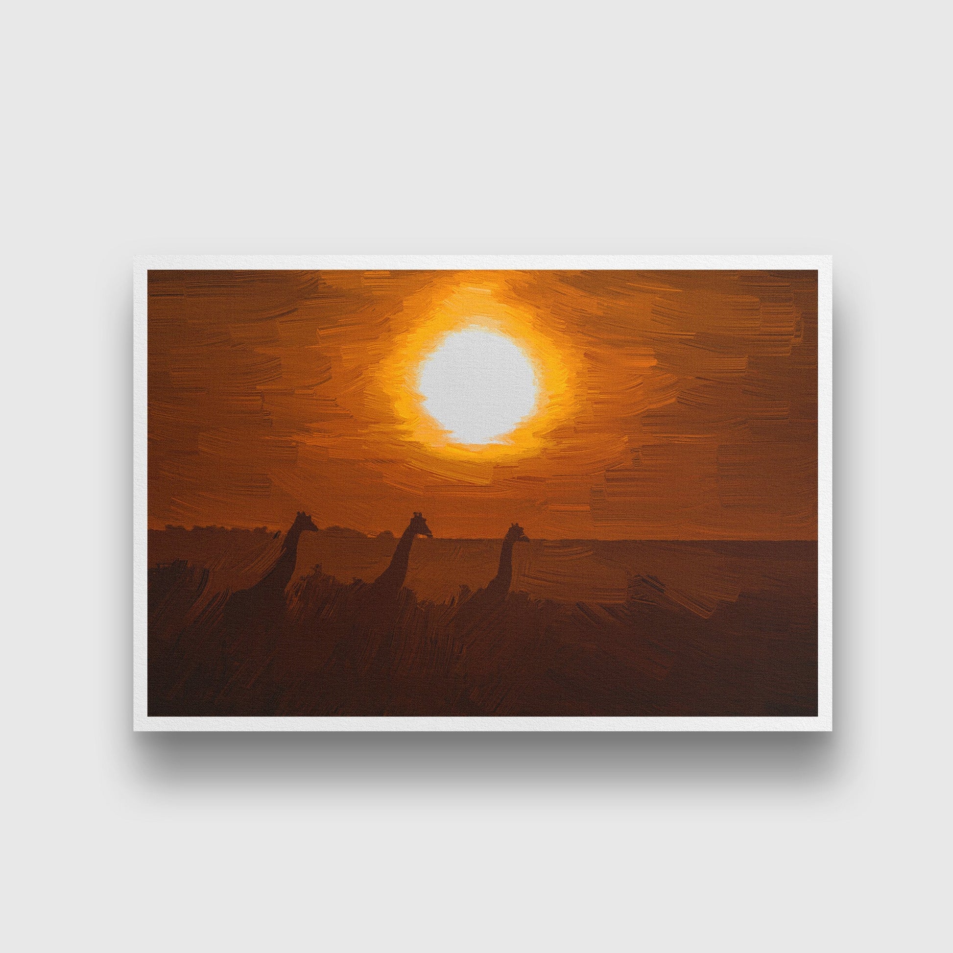 Giraffe and sunset Painting - Meri Deewar 3 : 2 Horizontal Premium Wall Art Canvas by MeriDeewar