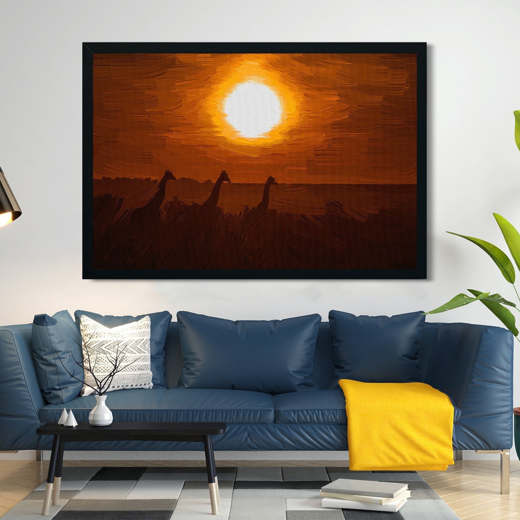 Giraffe and sunset Painting - Meri Deewar 3 : 2 Horizontal Premium Wall Art Canvas by MeriDeewar