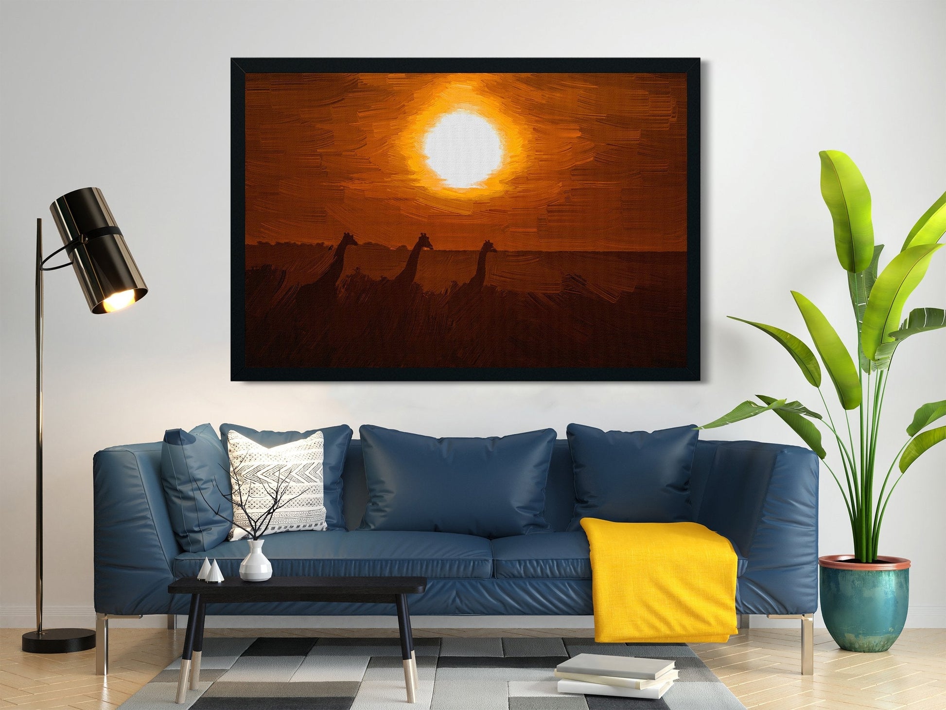 Giraffe and sunset Painting - Meri Deewar 3 : 2 Horizontal Premium Wall Art Canvas by MeriDeewar