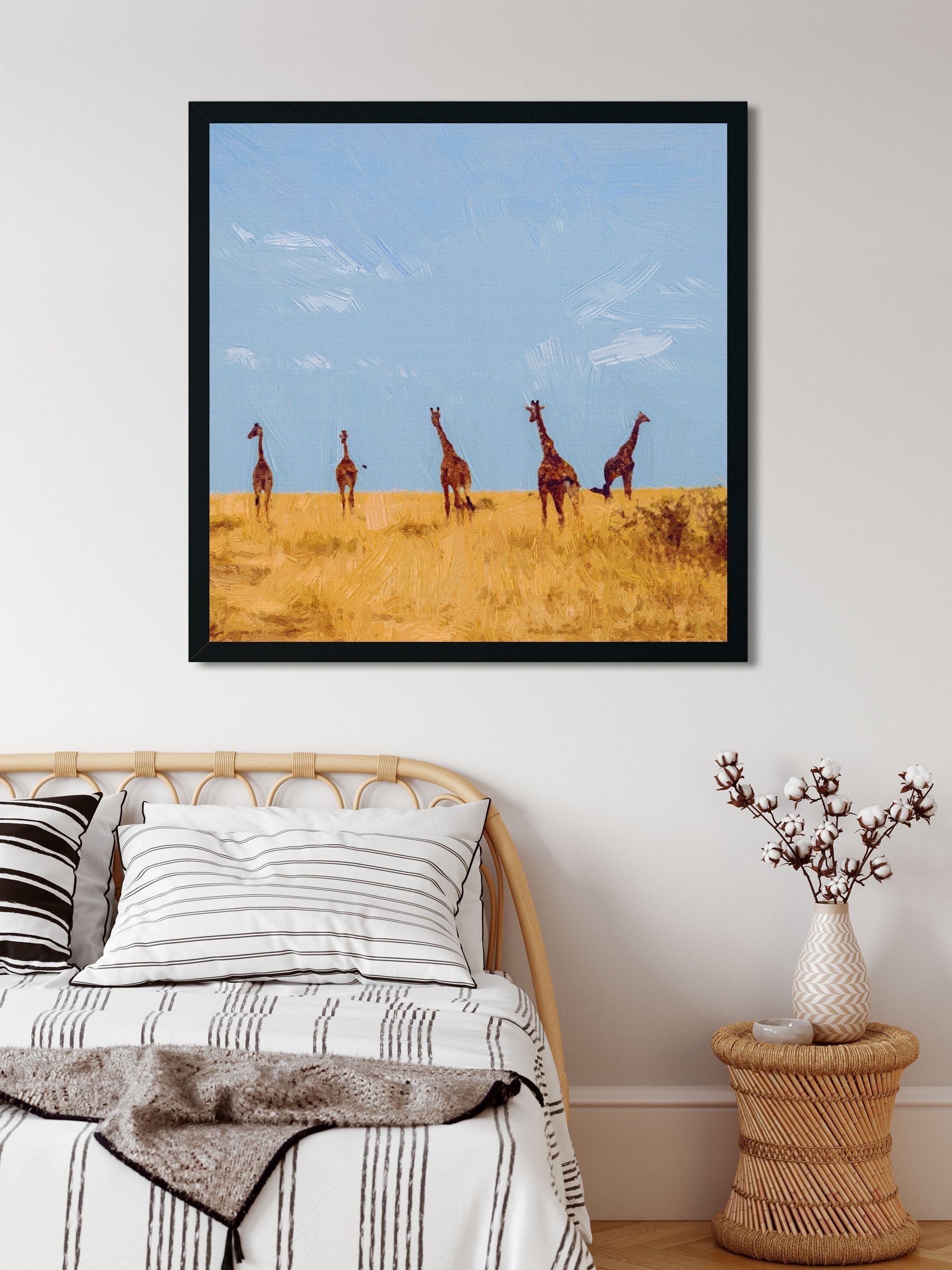 Giraffe Family Painting - Meri Deewar 1 : 1 Square Premium Wall Art Canvas by MeriDeewar