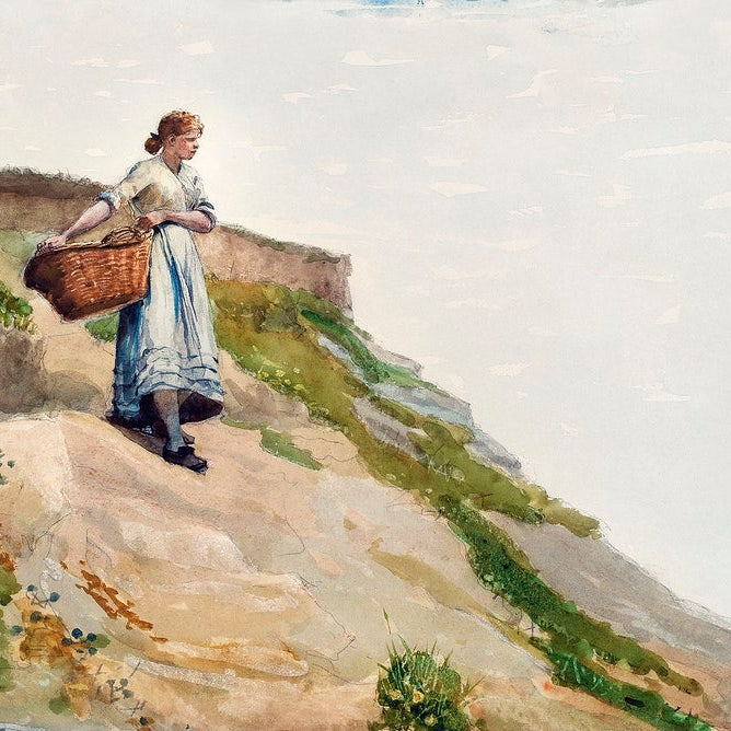 Girl Carrying a Basket painting - Meri Deewar 3 : 2 Horizontal Premium Wall Art Canvas by MeriDeewar