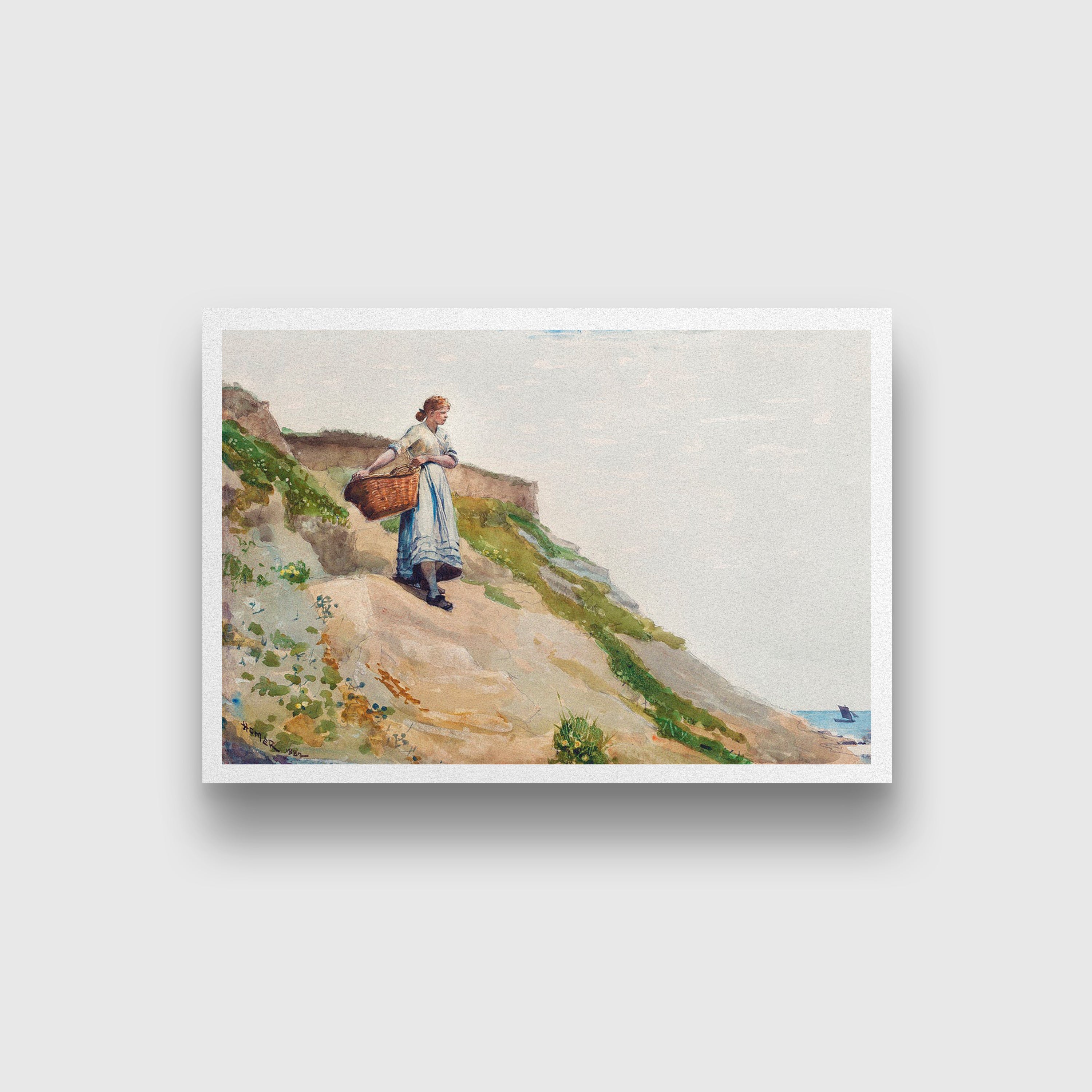 Girl Carrying a Basket painting - Meri Deewar 3 : 2 Horizontal Premium Wall Art Canvas by MeriDeewar