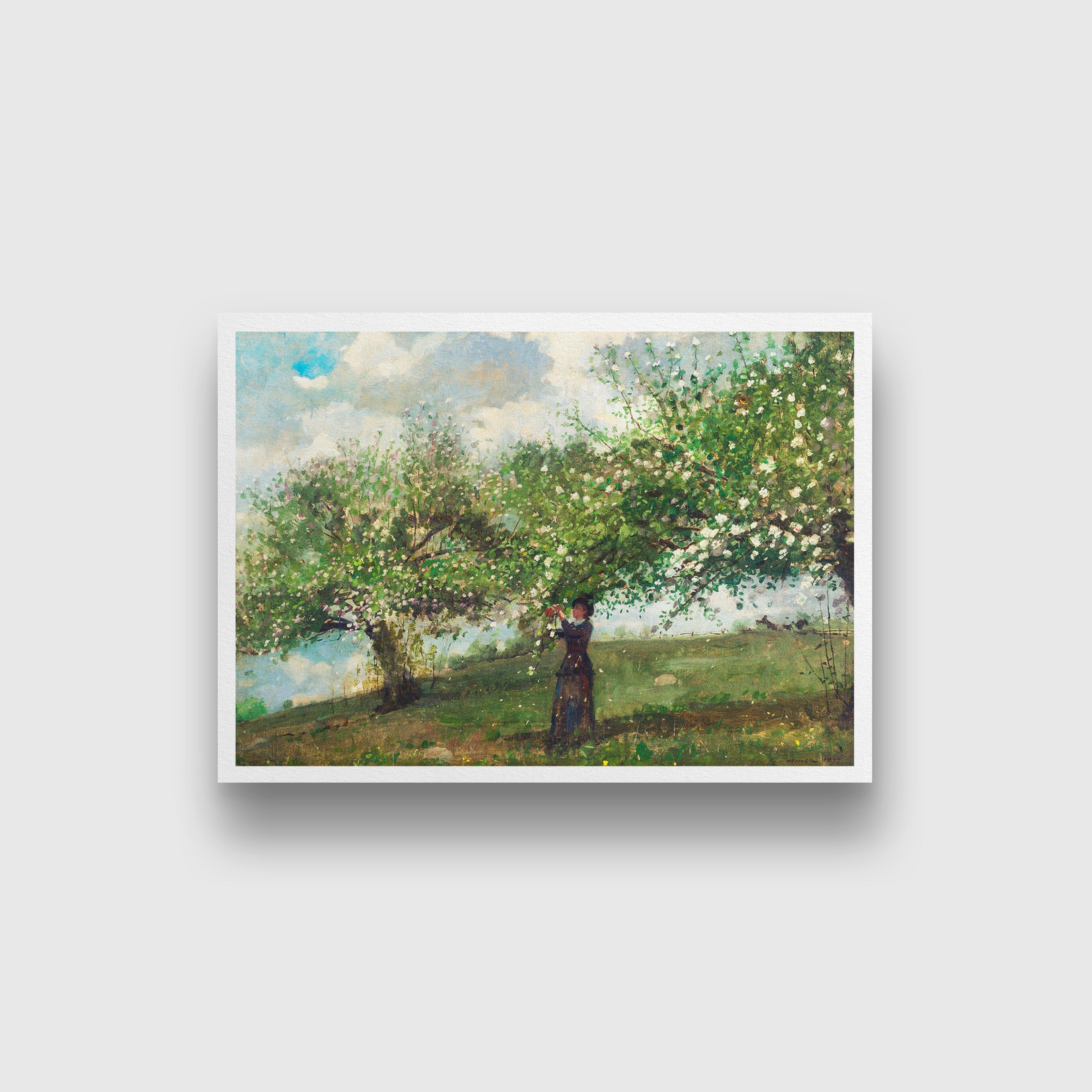 Girl Picking Apple Blossoms painting - Meri Deewar 3 : 2 Horizontal Premium Wall Art Canvas by MeriDeewar