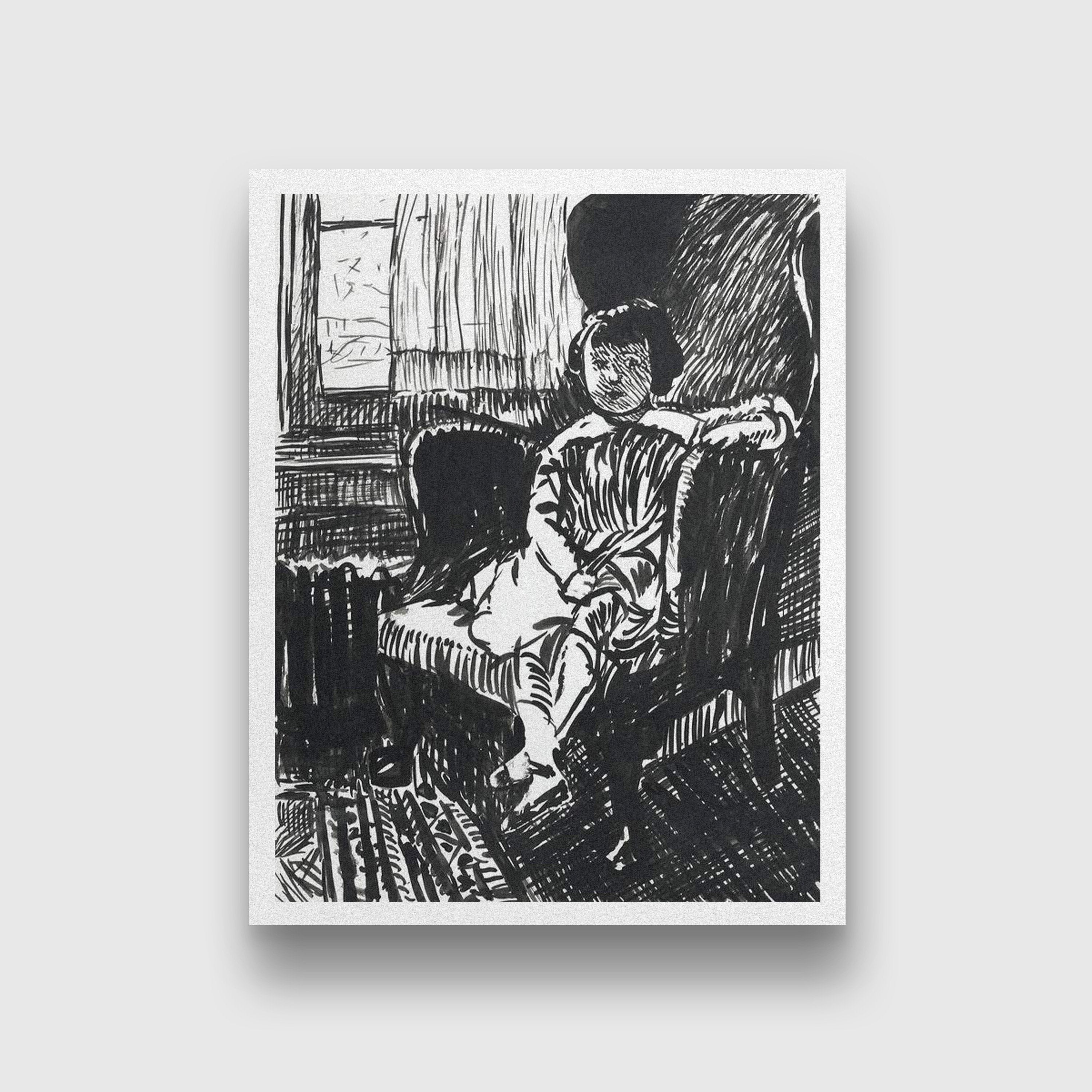 Girl Seated in Chair Henry Lyman Saÿen Painting - Meri Deewar 3 : 4 Vertical Premium Wall Art Canvas by MeriDeewar