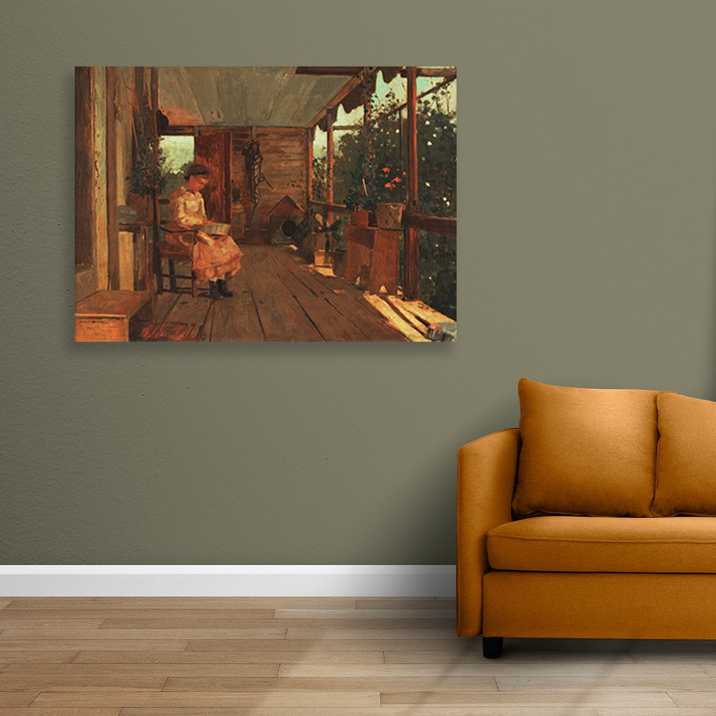 Girl Shelling Peas painting - Meri Deewar 3 : 2 Horizontal Premium Wall Art Canvas by MeriDeewar