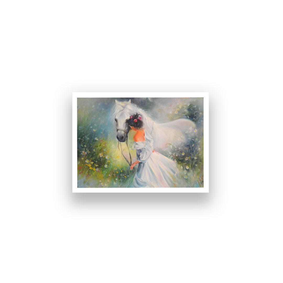 Girl with a Horse Wall Painting 3 : 2 Horizontal Premium Wall Art Canvas by MeriDeewar