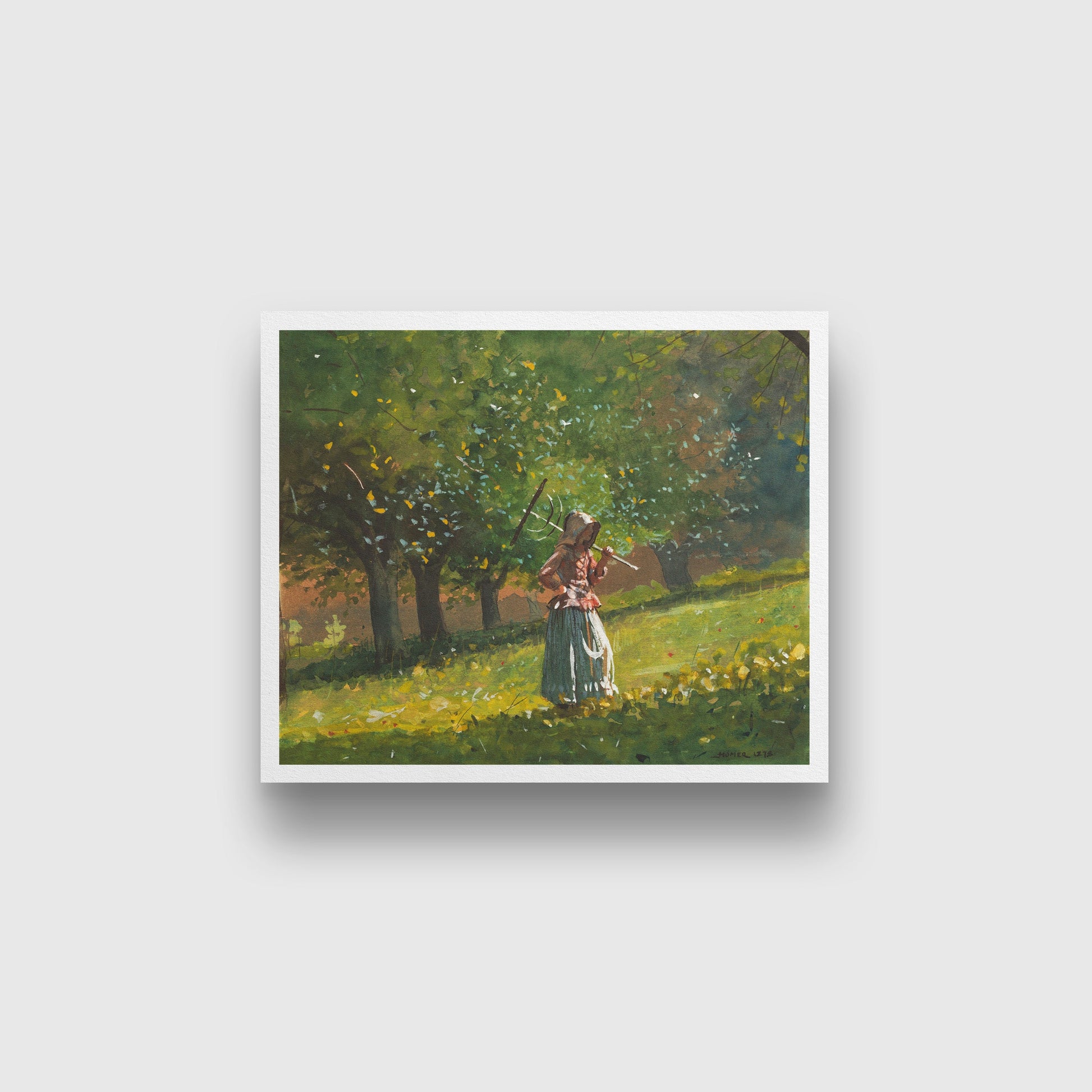 Girl with Hay Rake painting - Meri Deewar 6 : 5 Horizontal Premium Wall Art Canvas by MeriDeewar