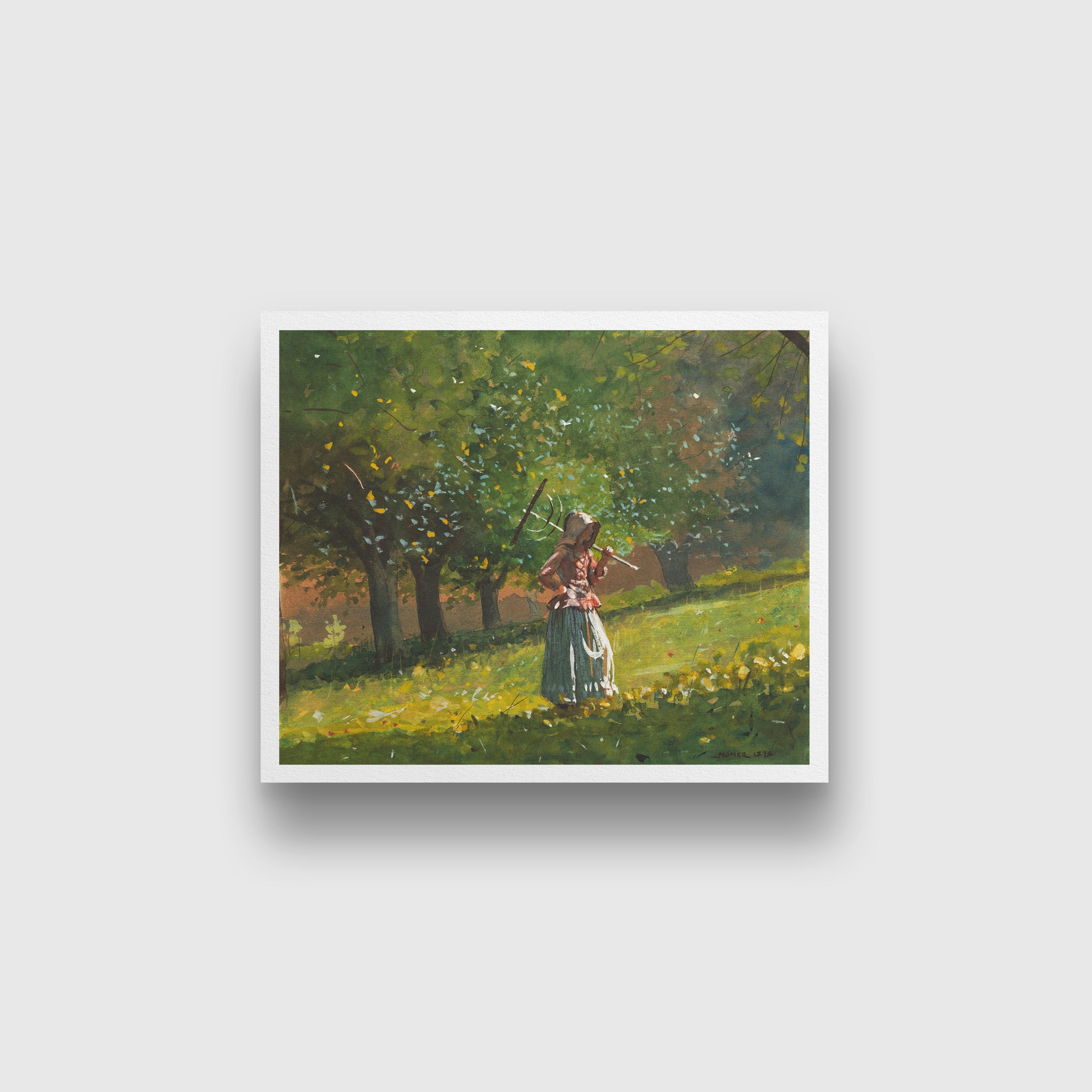 Girl with Hay Rake painting - Meri Deewar 6 : 5 Horizontal Premium Wall Art Canvas by MeriDeewar