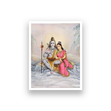 God Shiva Parvati Spiritual Wall Painting 3 : 4 Vertical Premium Wall Art Canvas by MeriDeewar