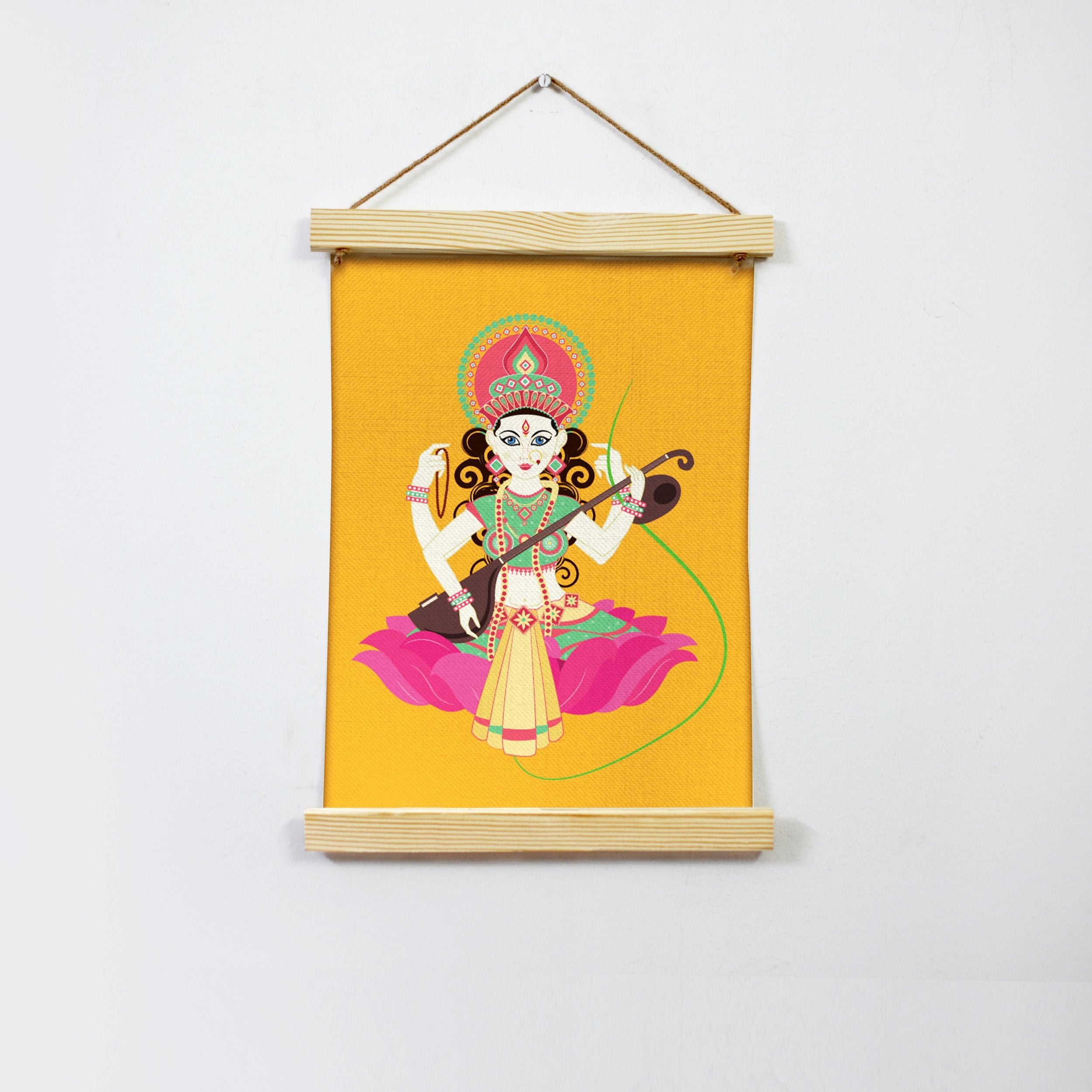 Goddess Saraswati Hanging Canvas Painting - Meri Deewar Hanging Canvas Premium Wall Art Canvas by MeriDeewar