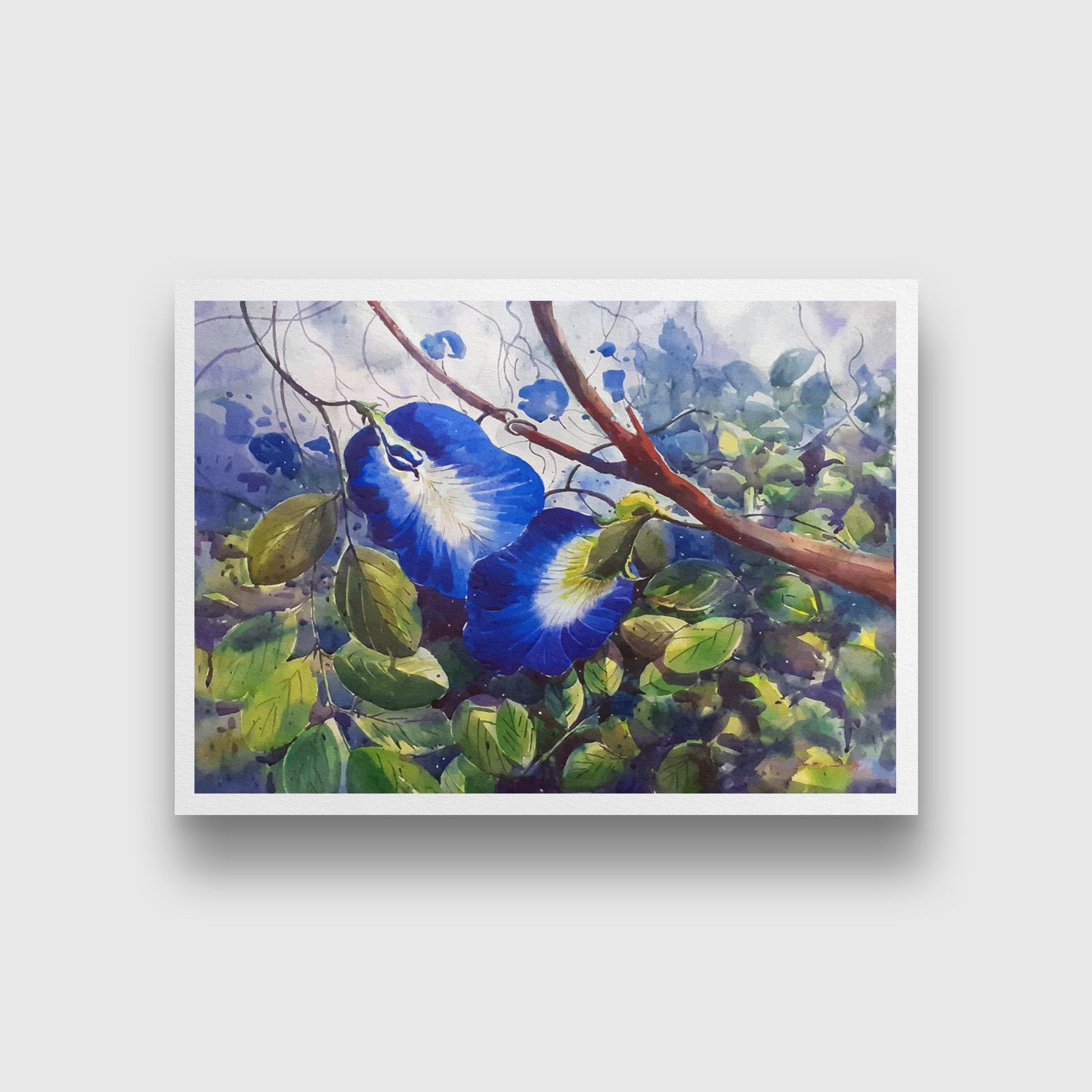 Gokarna Flower Watercolour Painting - Meri Deewar 3 : 2 Horizontal Premium Wall Art Canvas by MeriDeewar