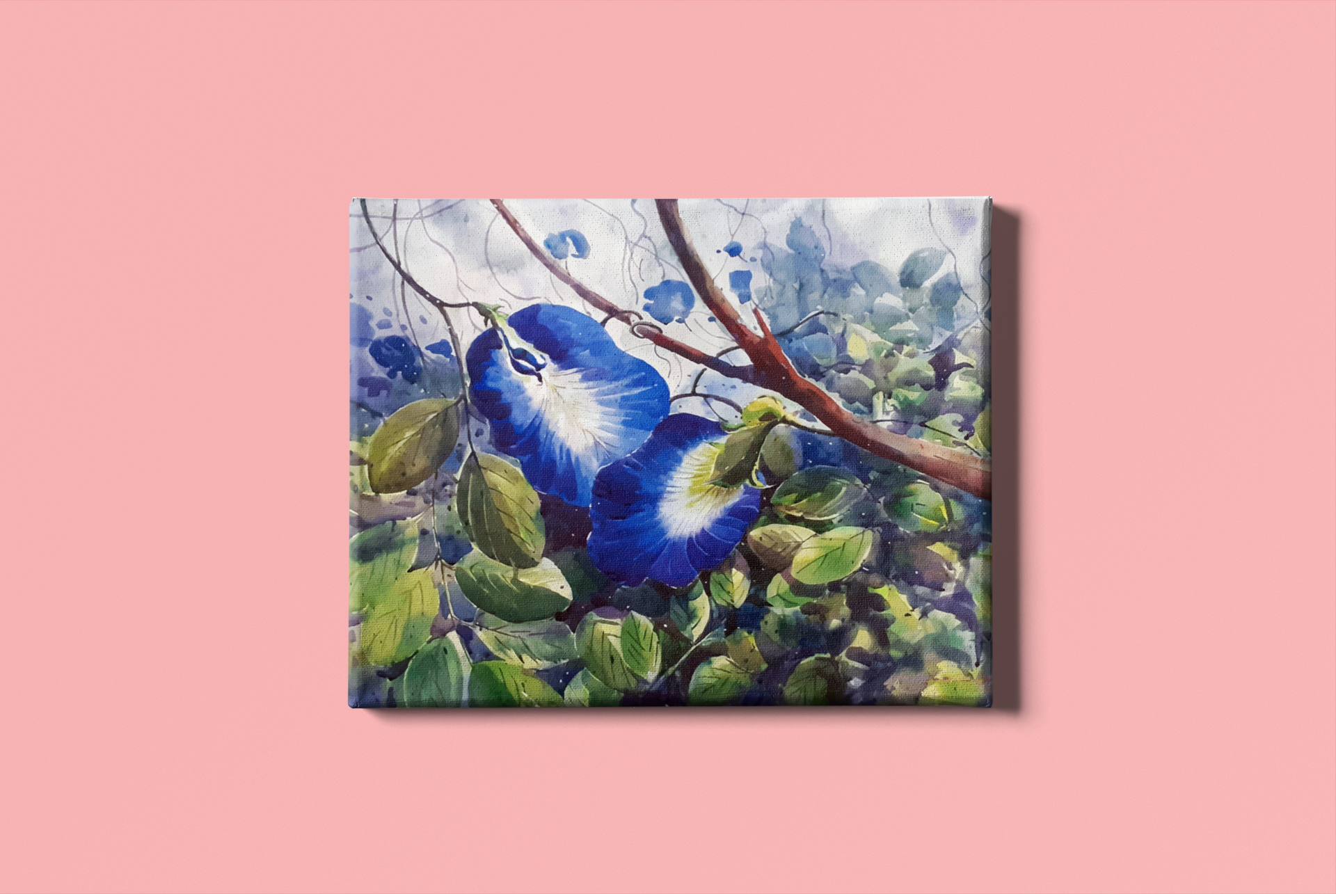 Gokarna Flower Watercolour Painting - Meri Deewar 3 : 2 Horizontal Premium Wall Art Canvas by MeriDeewar