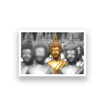 Golden Buddha Statues Spiritual Canvas Wall Painting 2 : 1 Horizontal Premium Wall Art Canvas by MeriDeewar
