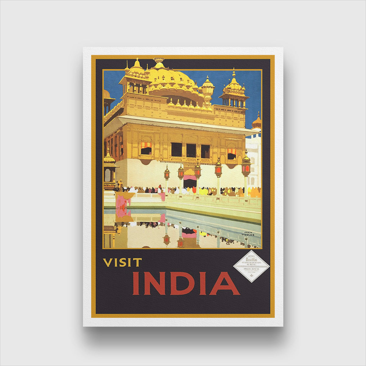 Golden Temple Vintage Poster 3 : 4.2 Vertical Premium Wall Art Canvas by MeriDeewar