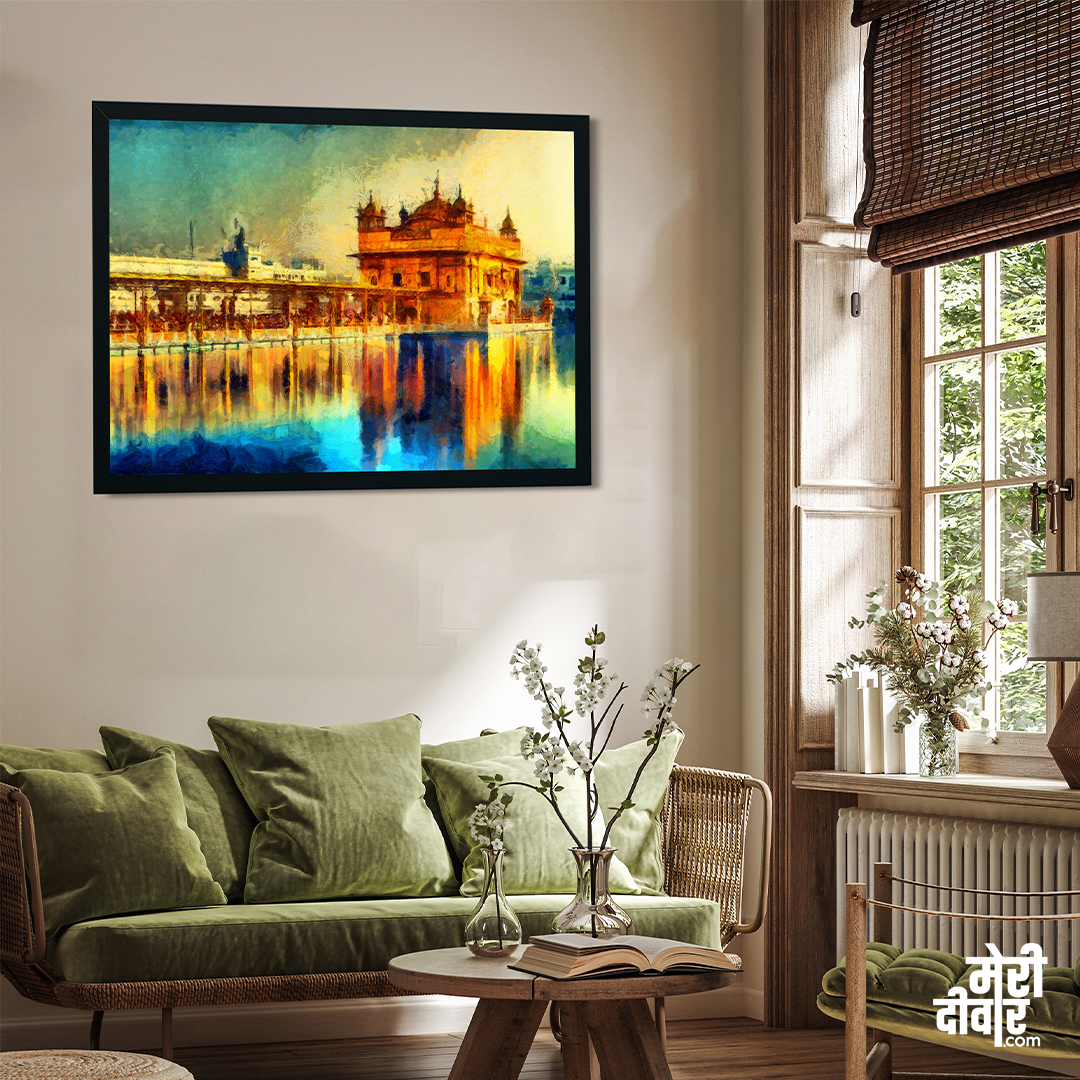 Golden Temple Wall Painting 4 : 3 Horizontal Premium Wall Art Canvas by MeriDeewar
