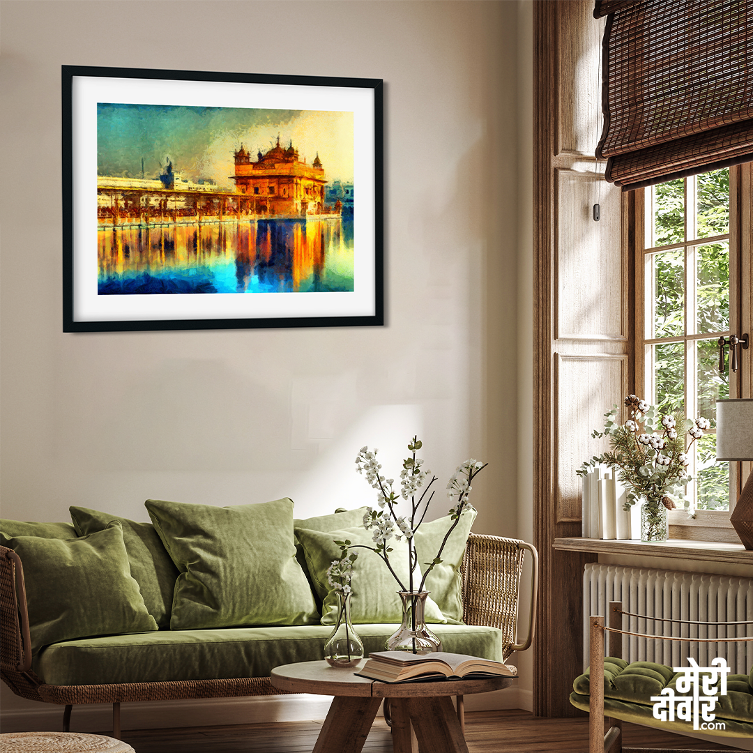 Golden Temple Wall Painting 4 : 3 Horizontal Premium Wall Art Canvas by MeriDeewar