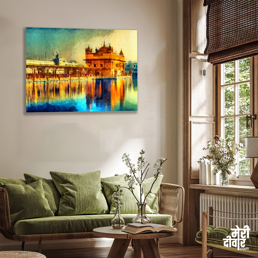 Golden Temple Wall Painting 4 : 3 Horizontal Premium Wall Art Canvas by MeriDeewar