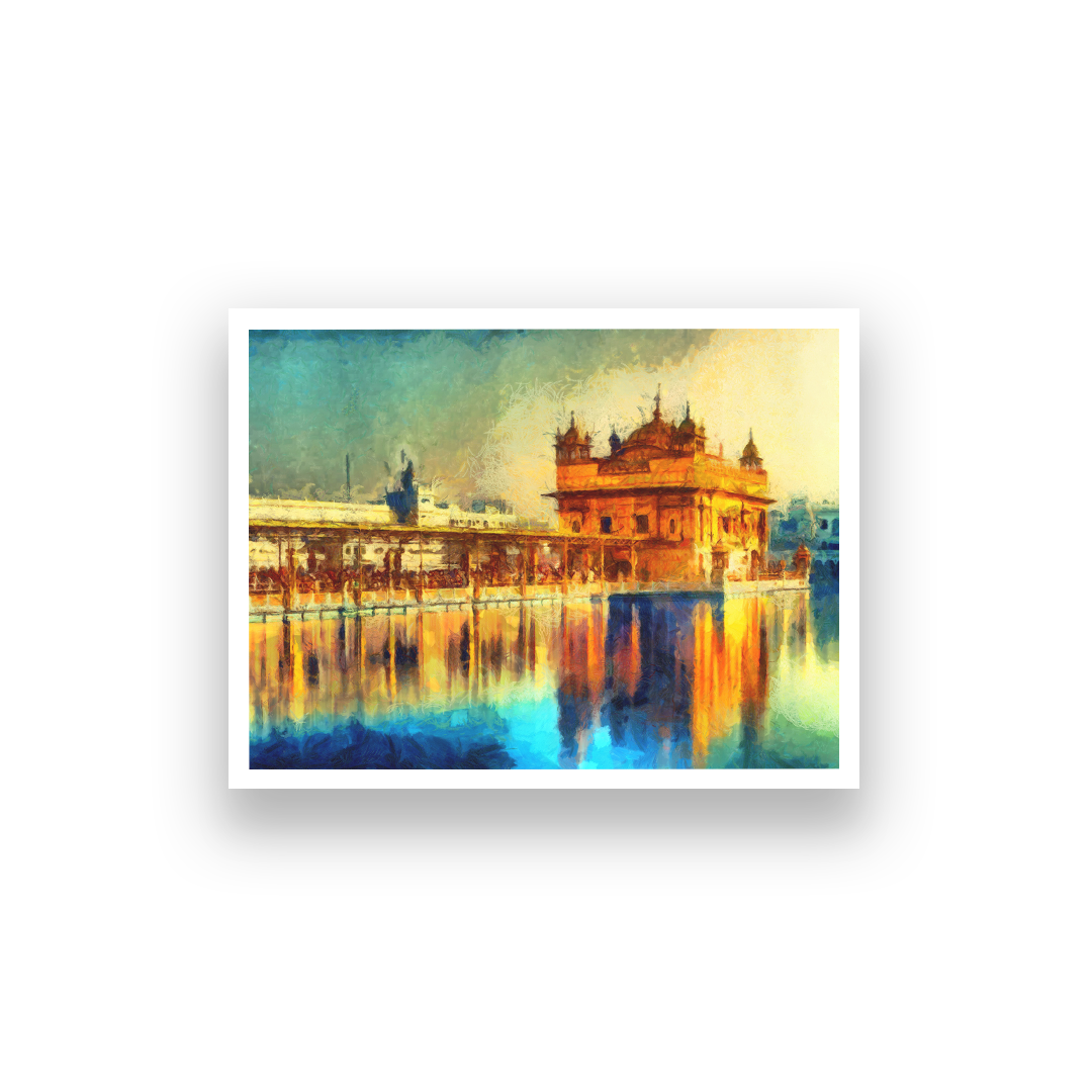 Golden Temple Wall Painting 4 : 3 Horizontal Premium Wall Art Canvas by MeriDeewar