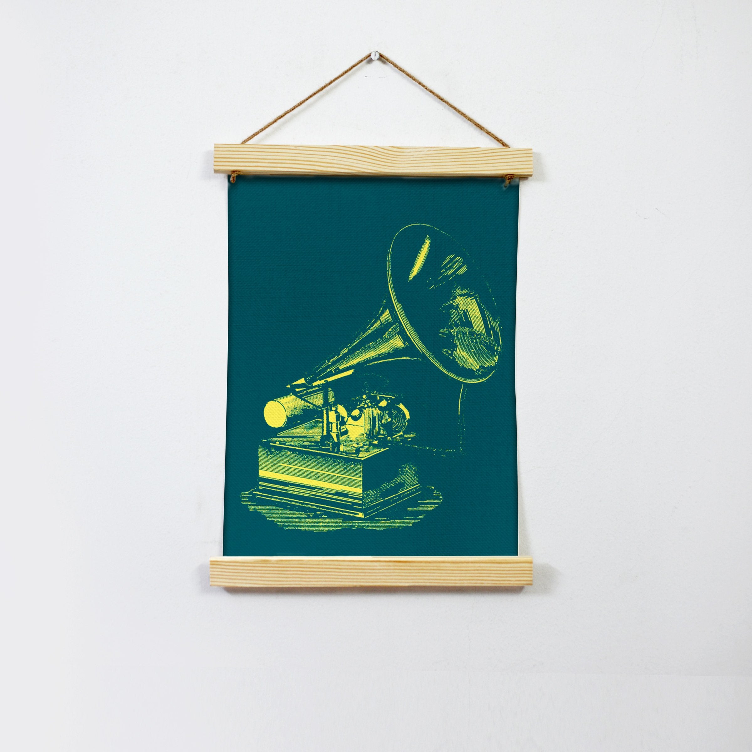 Gramophone Vintage Hanging Canvas Painting - Meri Deewar Hanging Canvas Premium Wall Art Canvas by MeriDeewar