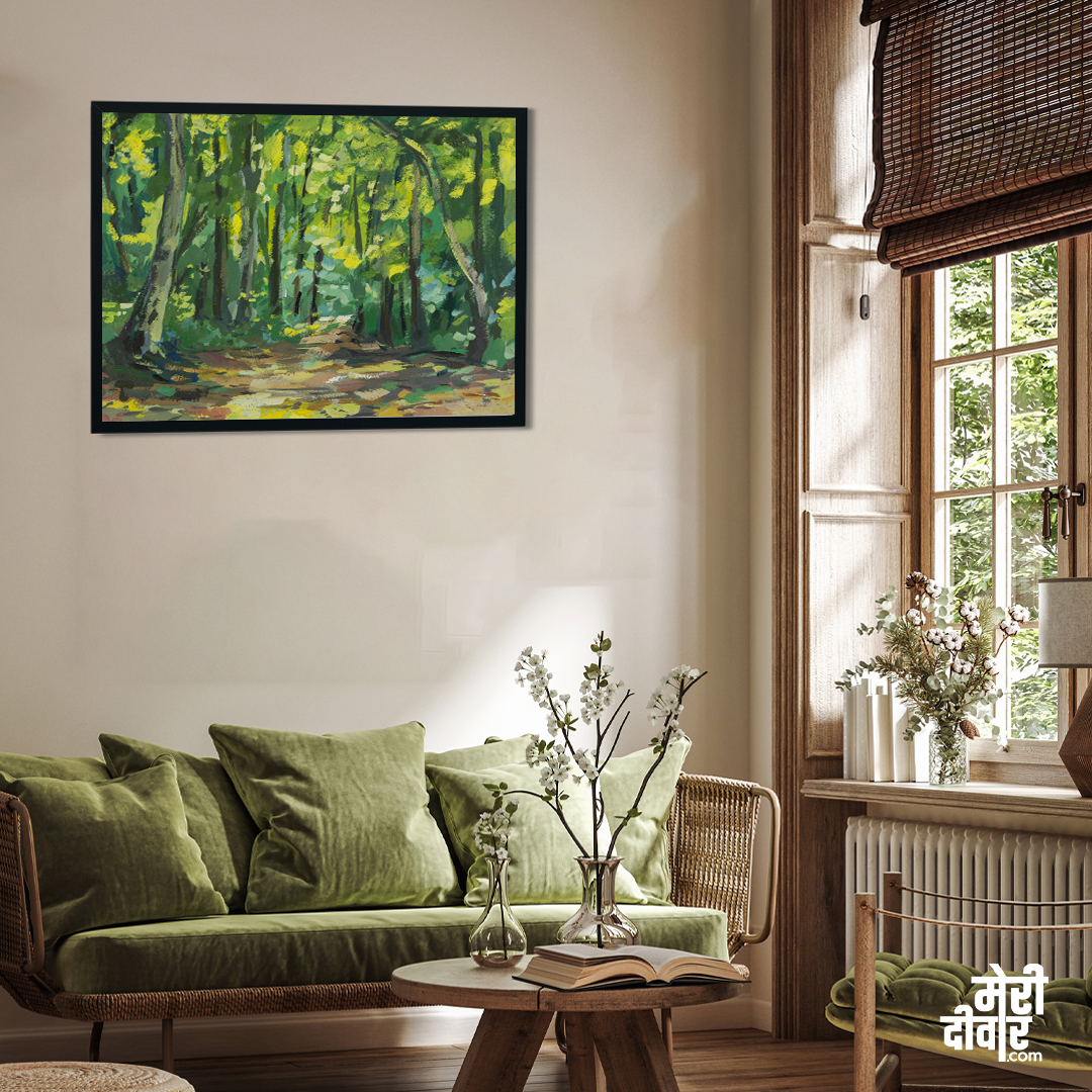 Green Forest Painting 3 : 2 Horizontal Premium Wall Art Canvas by MeriDeewar