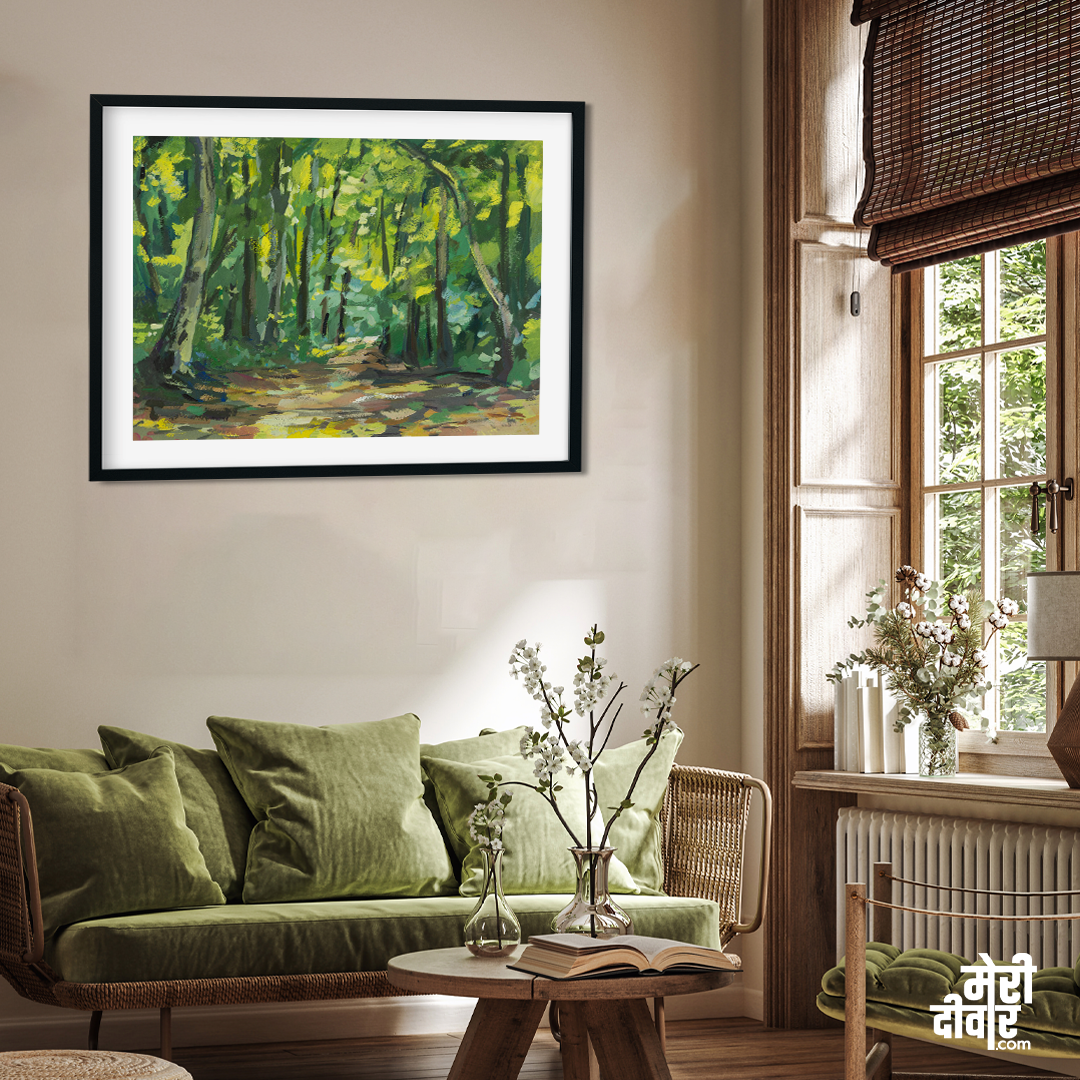 Green Forest Painting 3 : 2 Horizontal Premium Wall Art Canvas by MeriDeewar