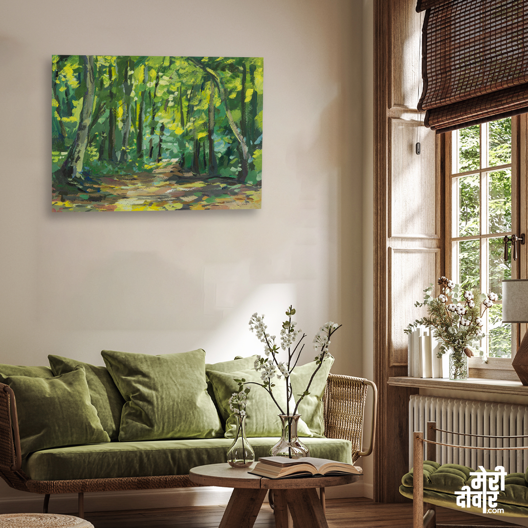 Green Forest Painting 3 : 2 Horizontal Premium Wall Art Canvas by MeriDeewar