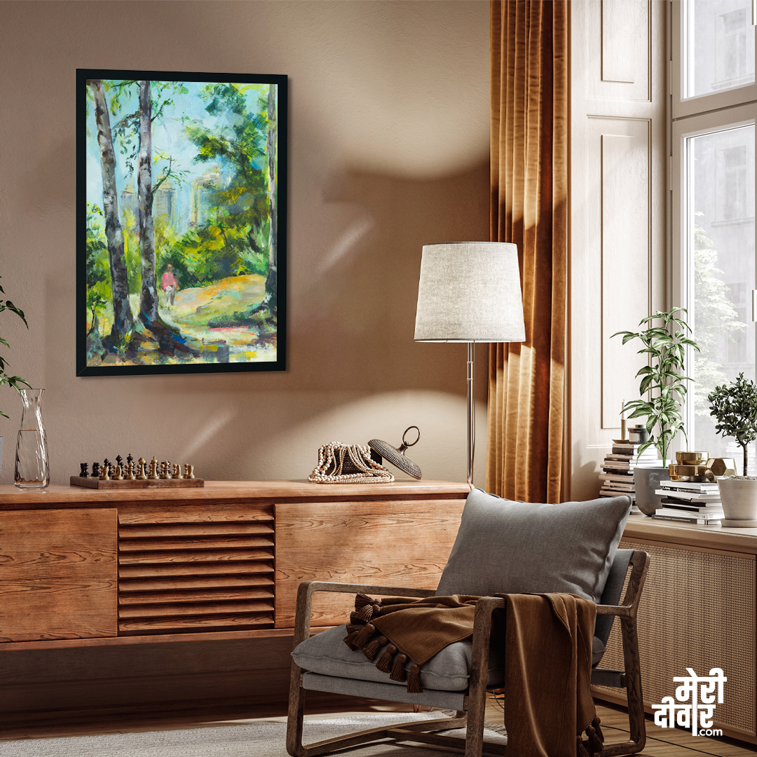 Green Spring Landscape birch Painting 2 : 3 Vertical Premium Wall Art Canvas by MeriDeewar