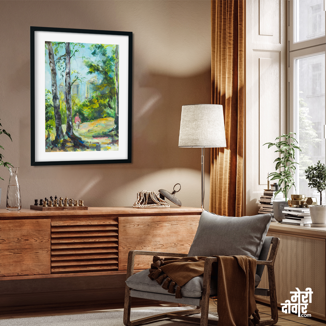 Green Spring Landscape birch Painting 2 : 3 Vertical Premium Wall Art Canvas by MeriDeewar