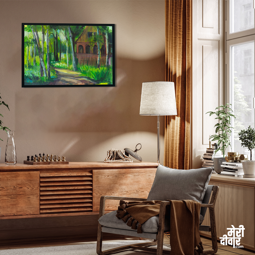 Green Spring Landscape Birch Painting 3 : 2 Horizontal Premium Wall Art Canvas by MeriDeewar