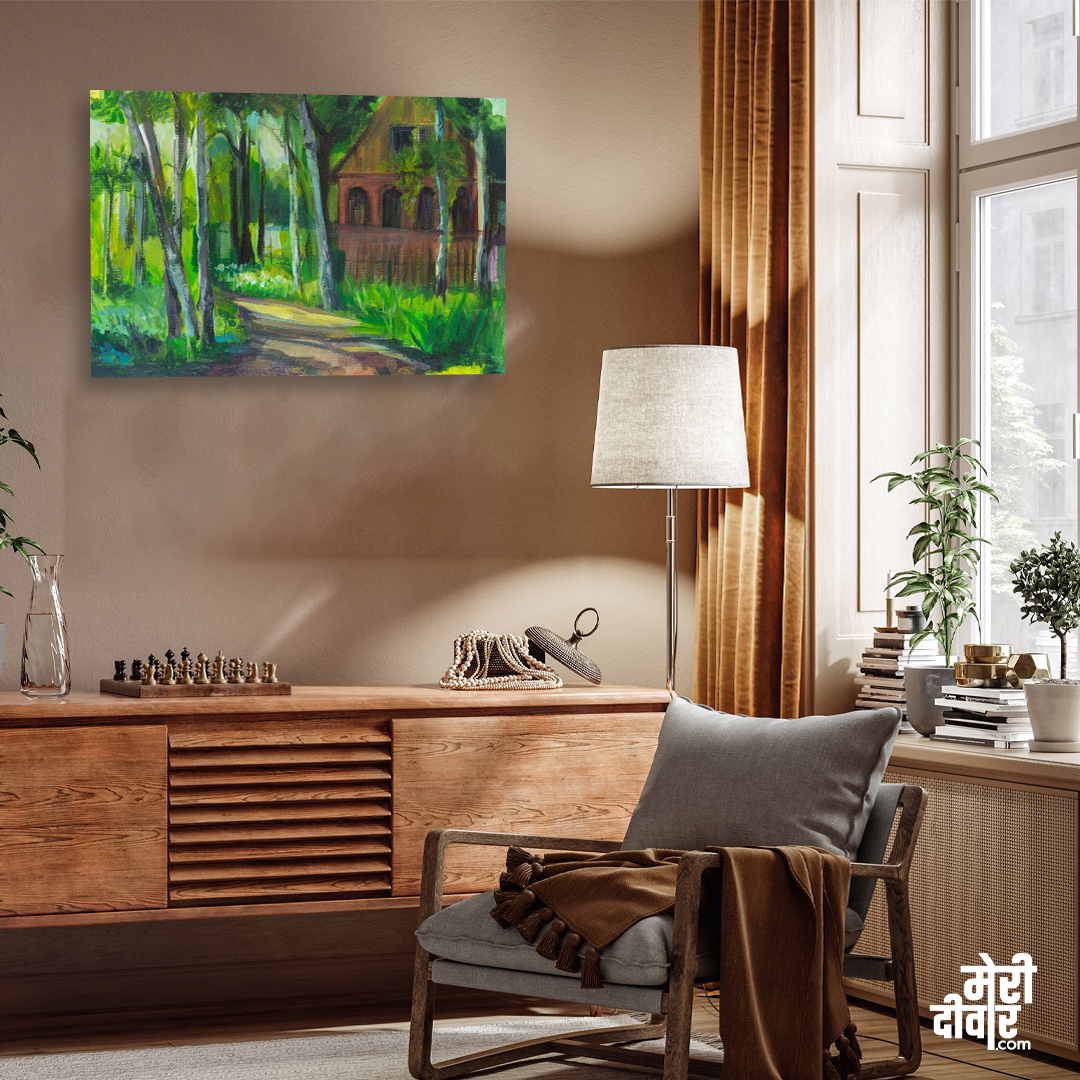 Green Spring Landscape Birch Painting 3 : 2 Horizontal Premium Wall Art Canvas by MeriDeewar